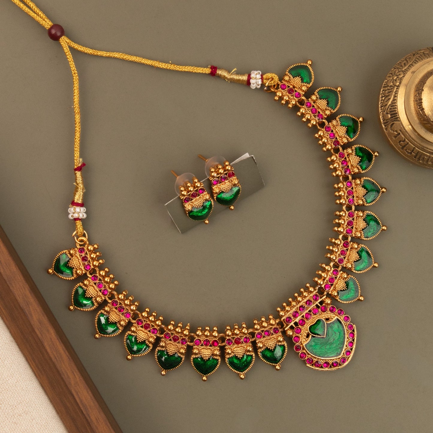 Gold-Toned Traditional Palakka Choker Necklace 1726