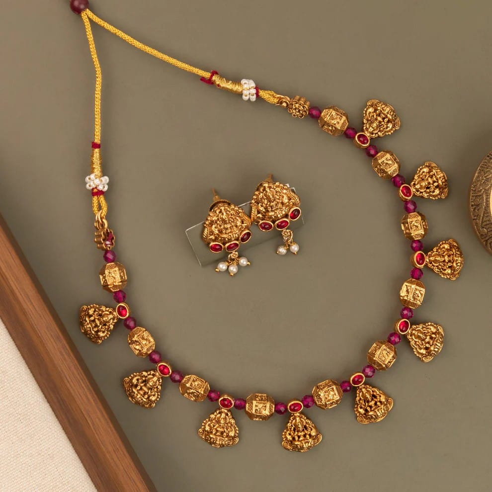 Gold-Floral Traditional Lakshmi Choker Necklace 1771