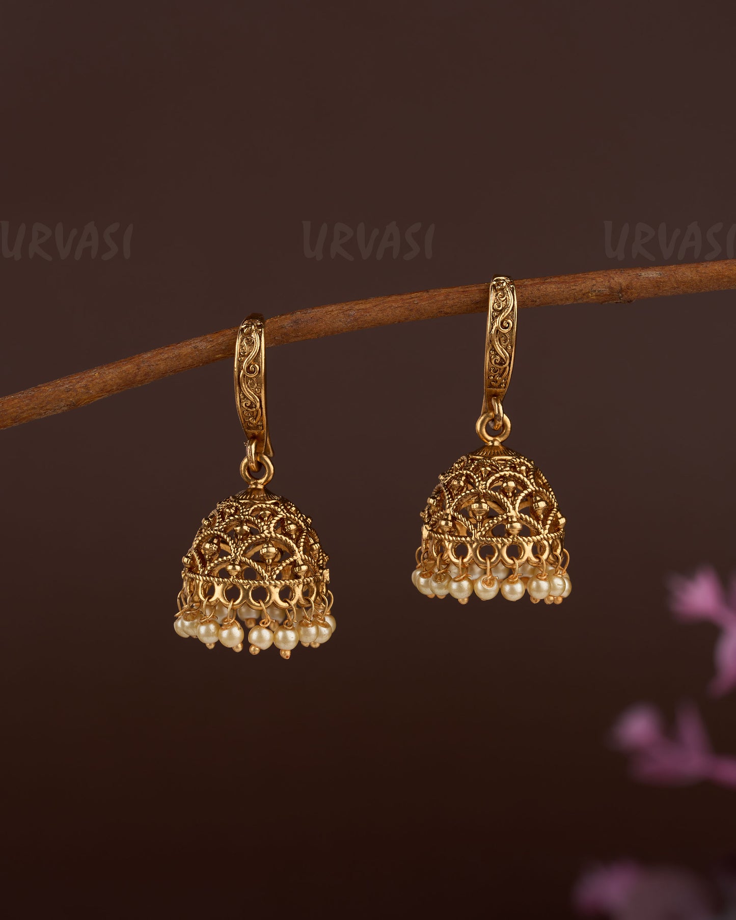 Gold-Toned Hanging Jhumka Earrings ER 152