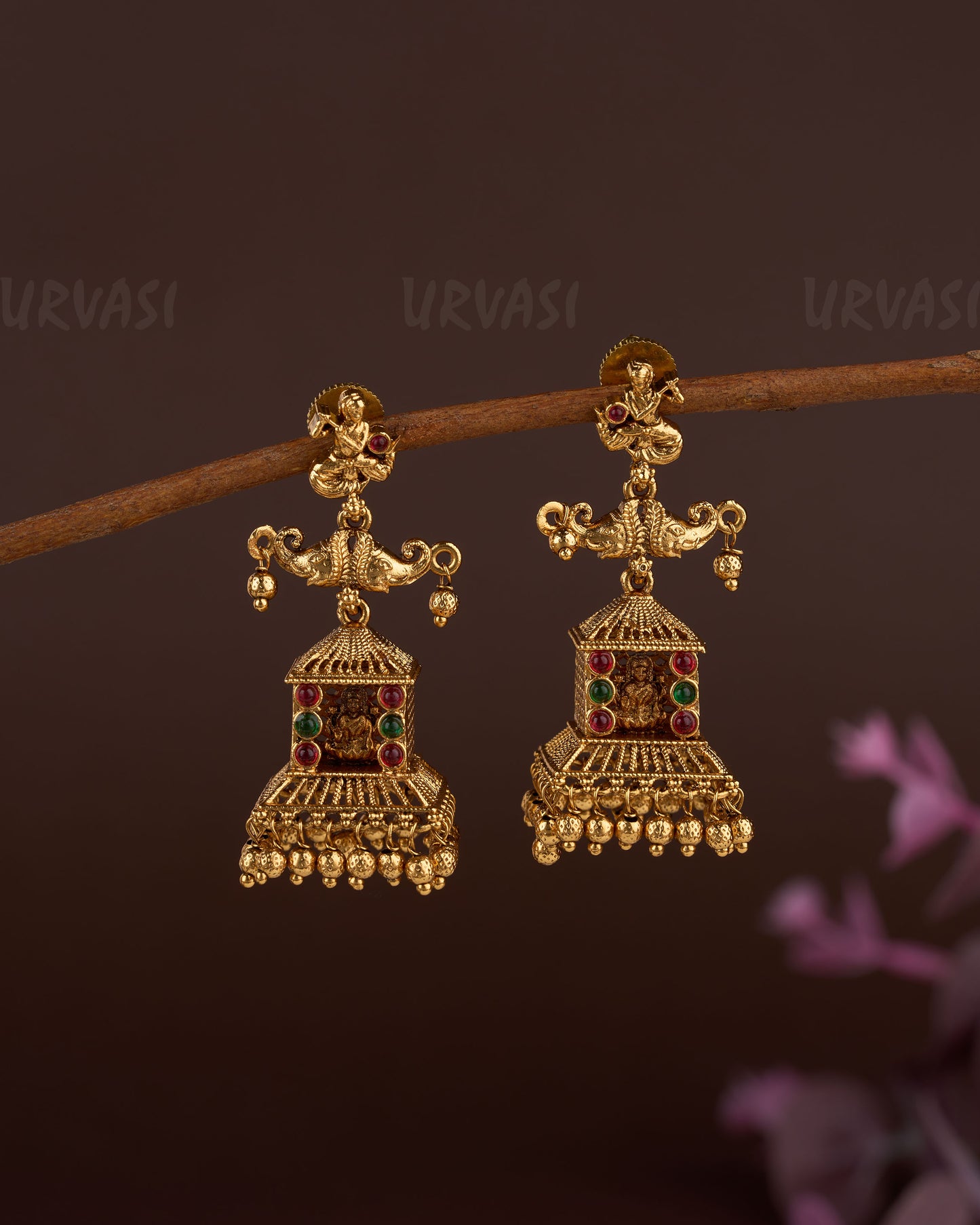 Gold-Toned Krishna Designed Lakshmi Earrings ER 156
