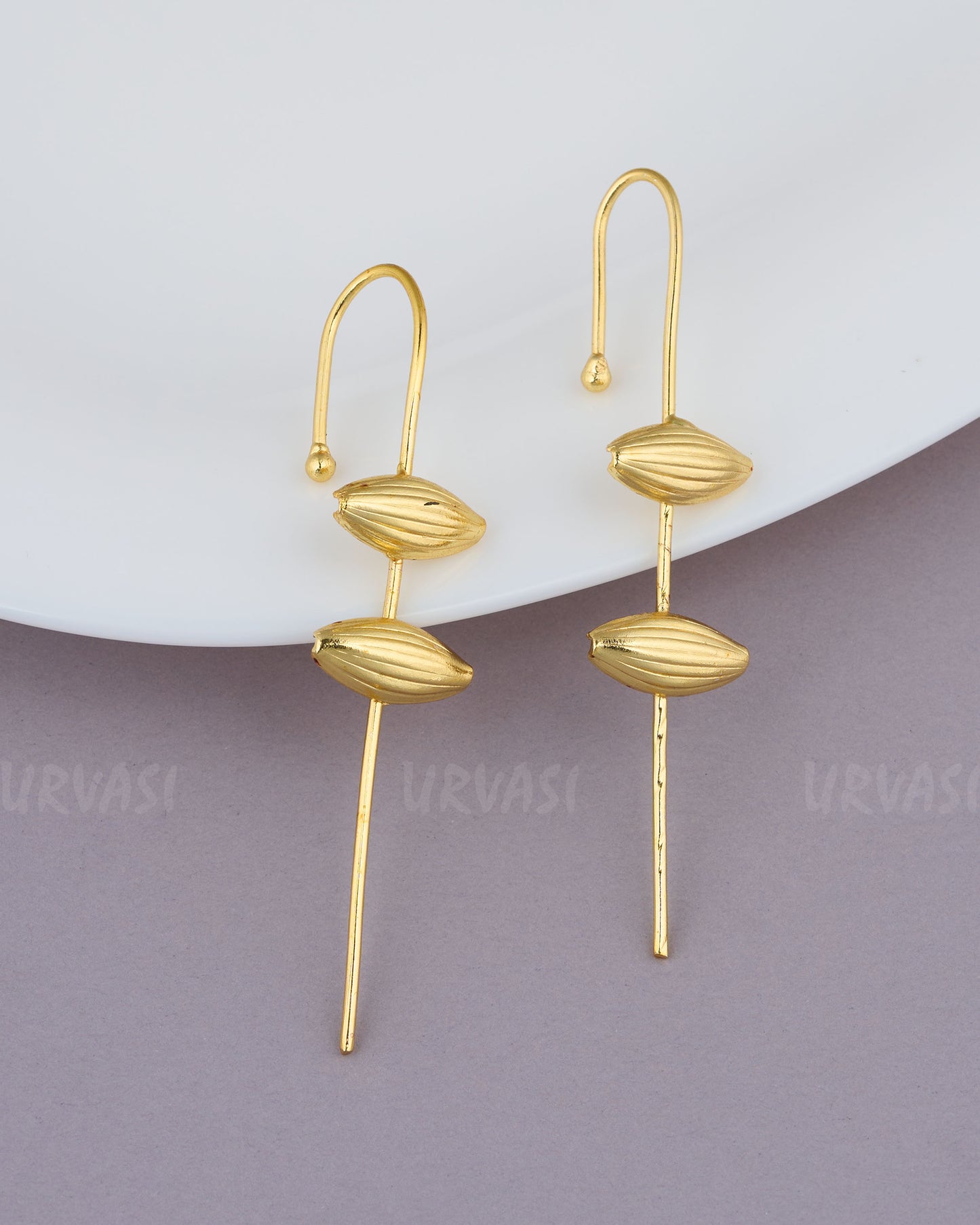 Gold-Toned Sculptural Drop EarCuff Earrings ER 636