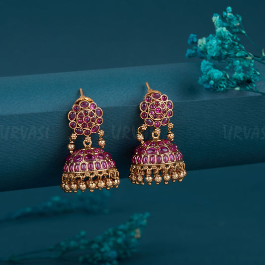 Gold-Polish Antique Jhumka Earrings ER 81