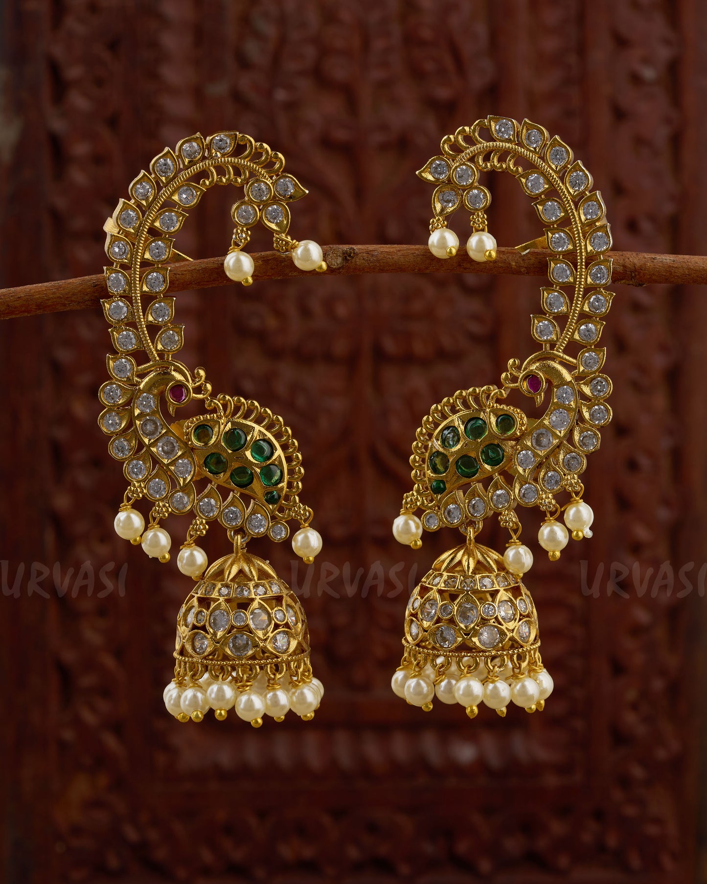 Gold-Toned Peacock-Designed EarCuff Earrings ER 887