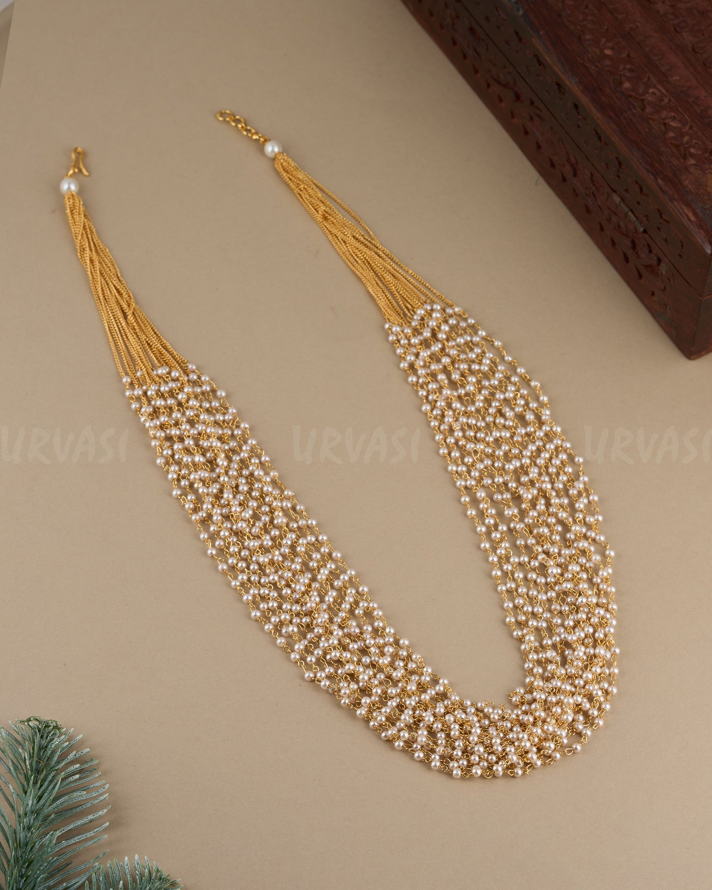 Gold-Toned Multi-Layered Pearl Long Mala Ma 099