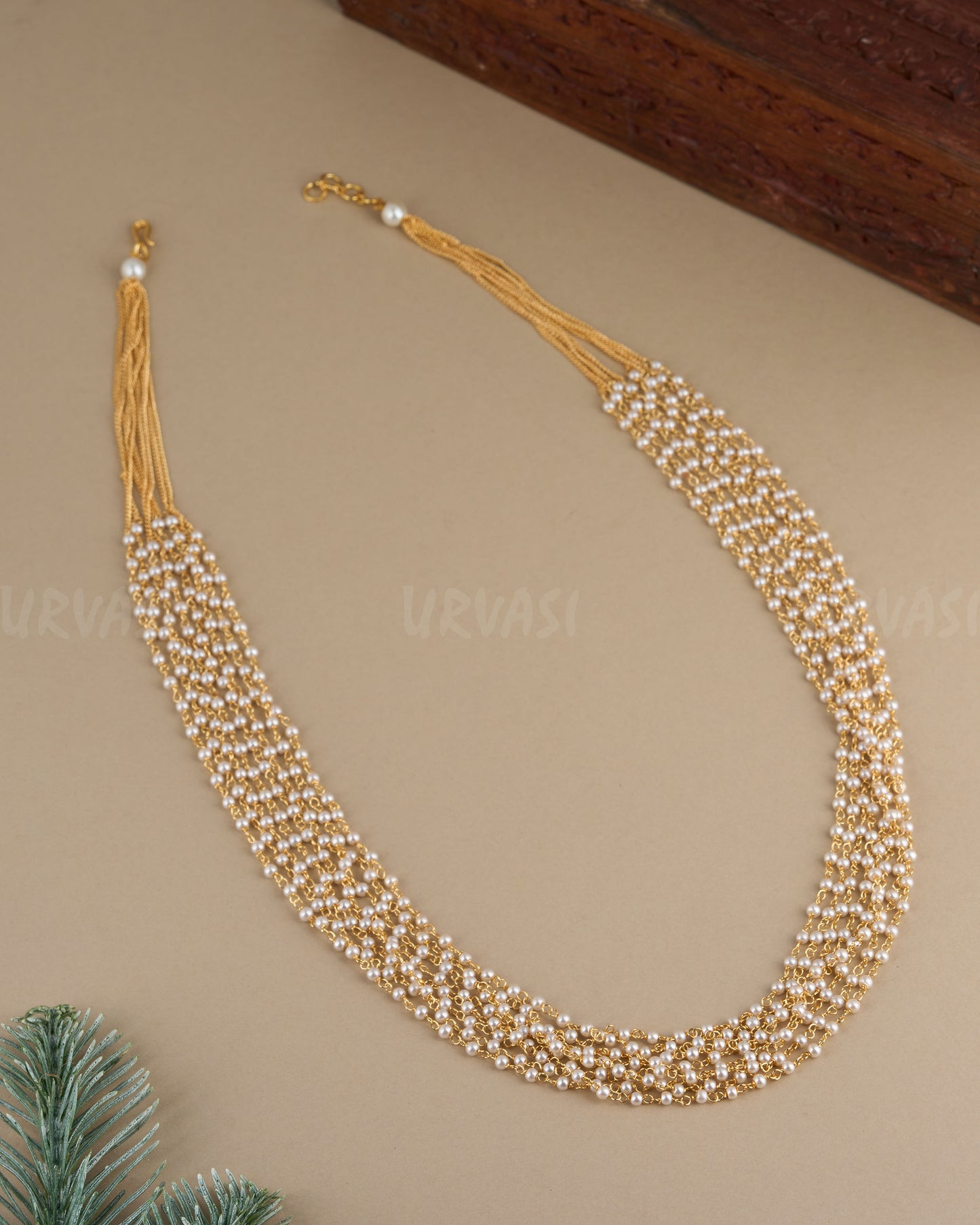 Gold-Toned Multi-Layered Pearl Long Mala Ma 098
