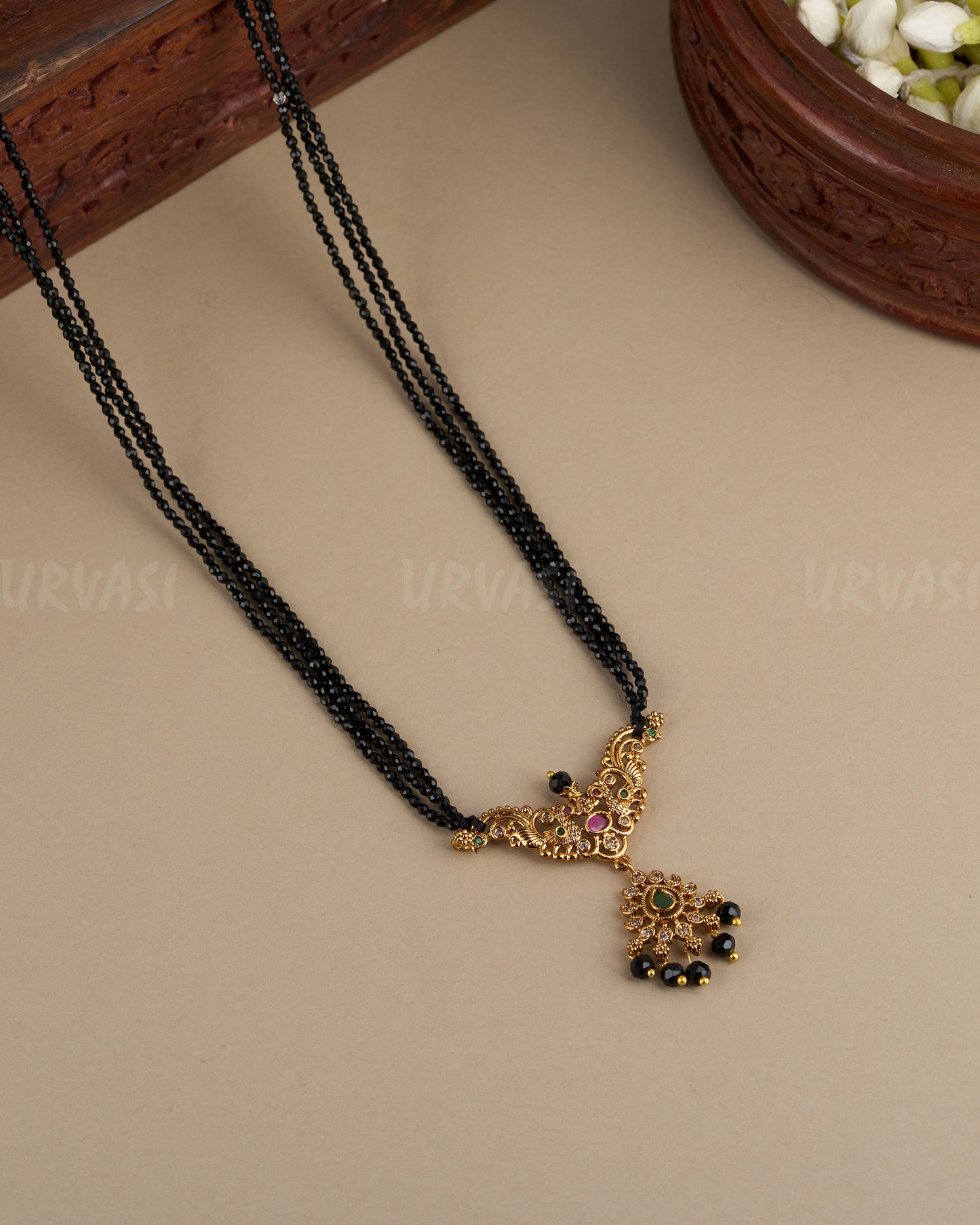 Gold-Toned Stone-Studded Pendant Long Mala Ma 091