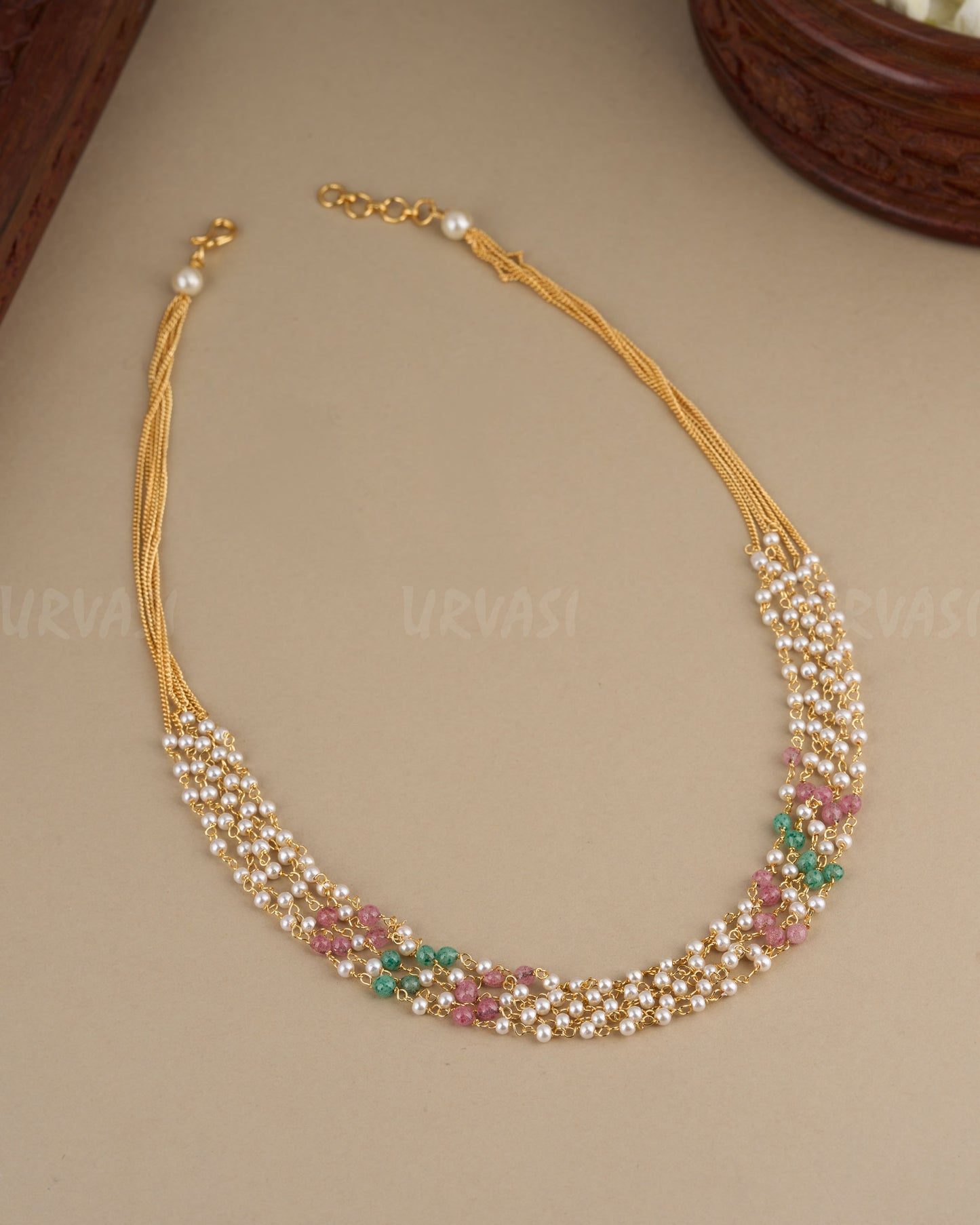 Gold-Toned Multi-Layered Pearl Mala Ma 086