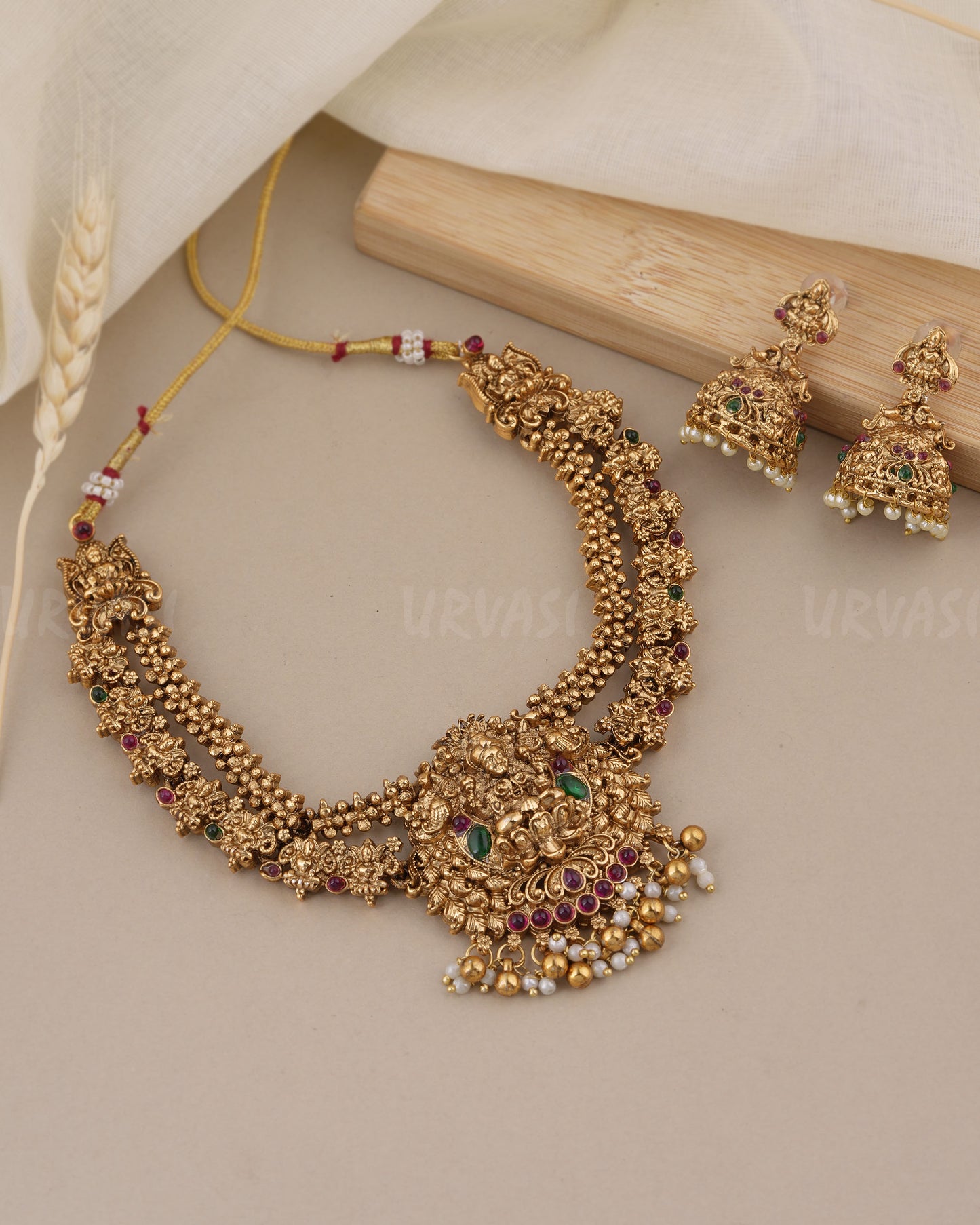 Gold-Toned Lakshmi Pendant Two-Layer Necklace 961