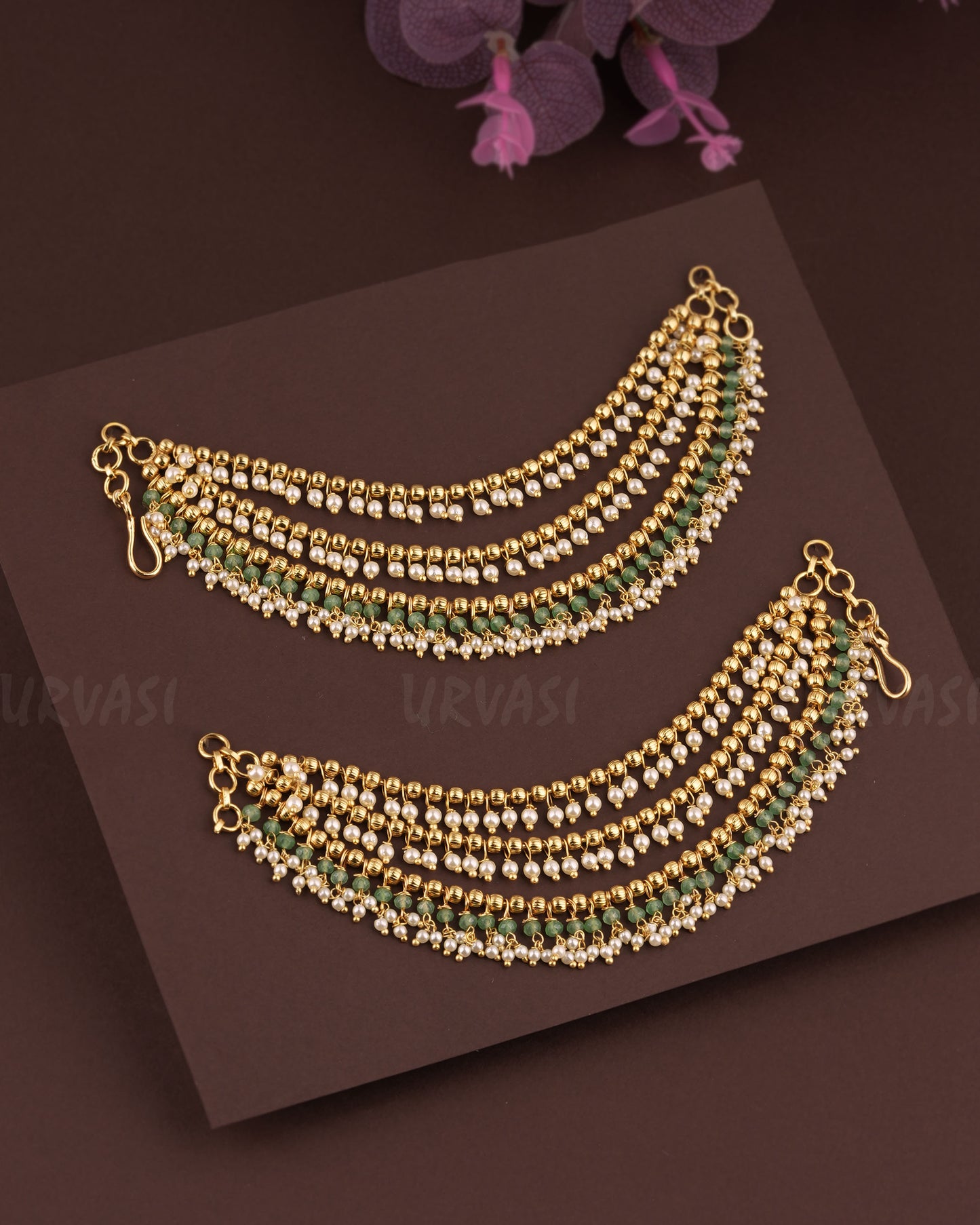 Gold-Toned Beaded Three-layer Ear Chain EC 75