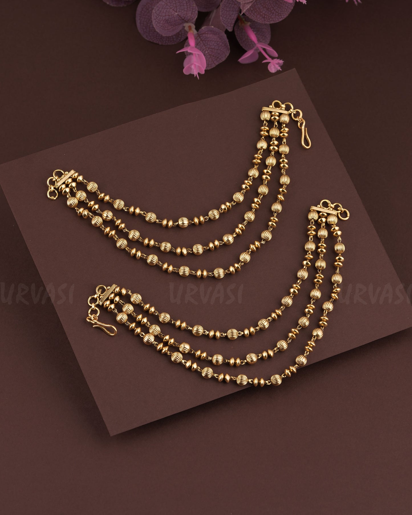 Gold Polish Ball Designed Three layer Ear-Chain EC 73