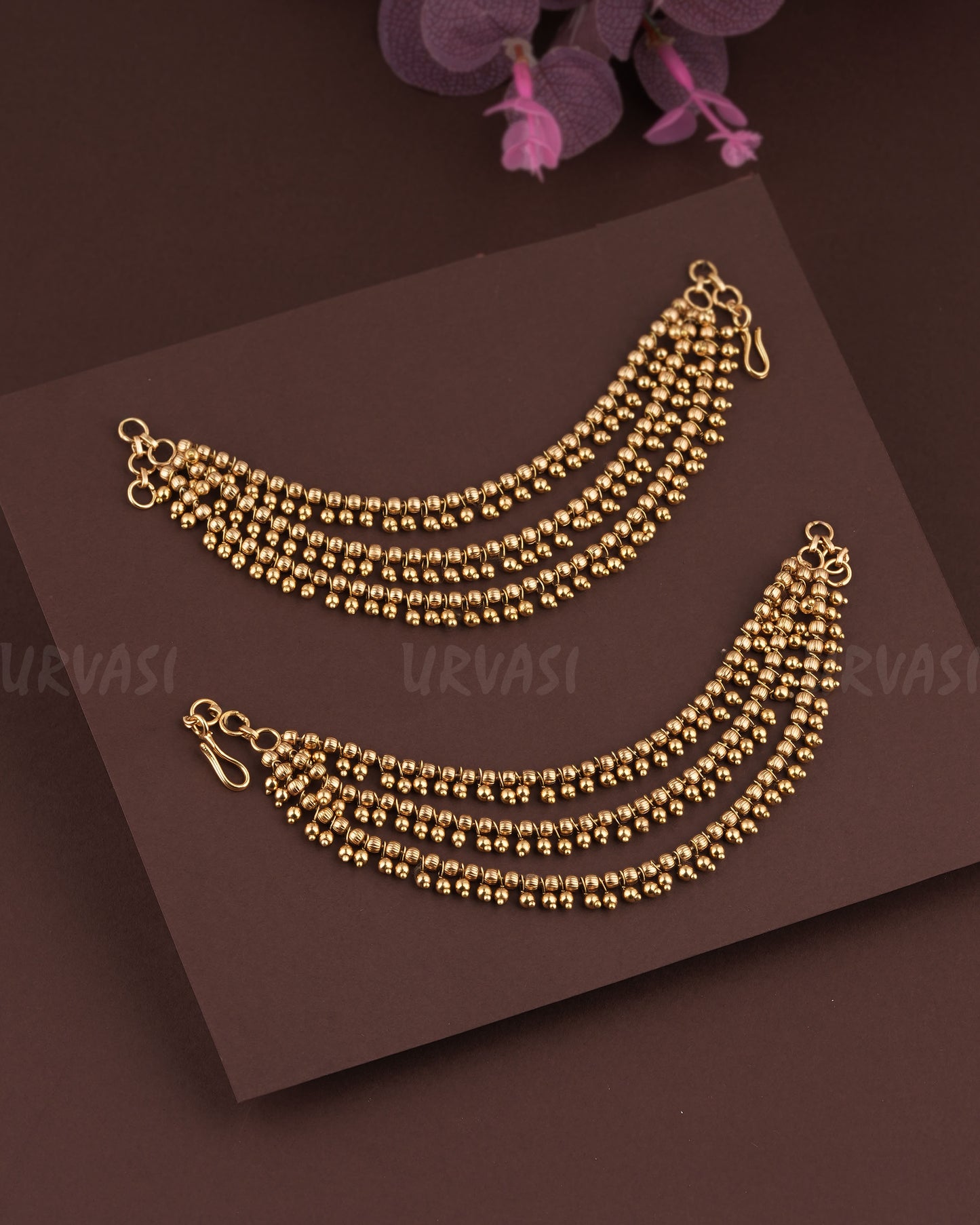 Gold-Toned Beaded Three-layer Ear Chain EC 78