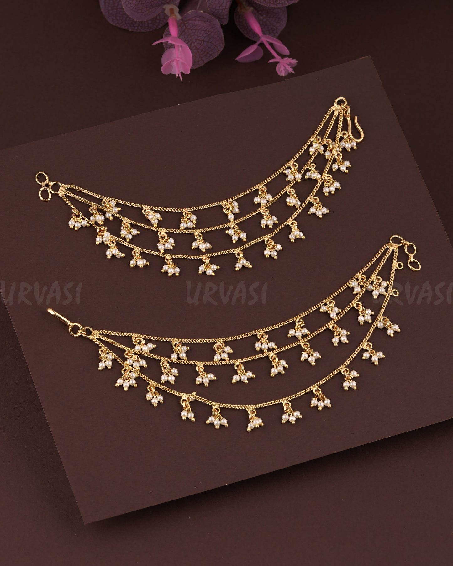 Gold Polish Hanging Three Layer Ear-Chain EC 92