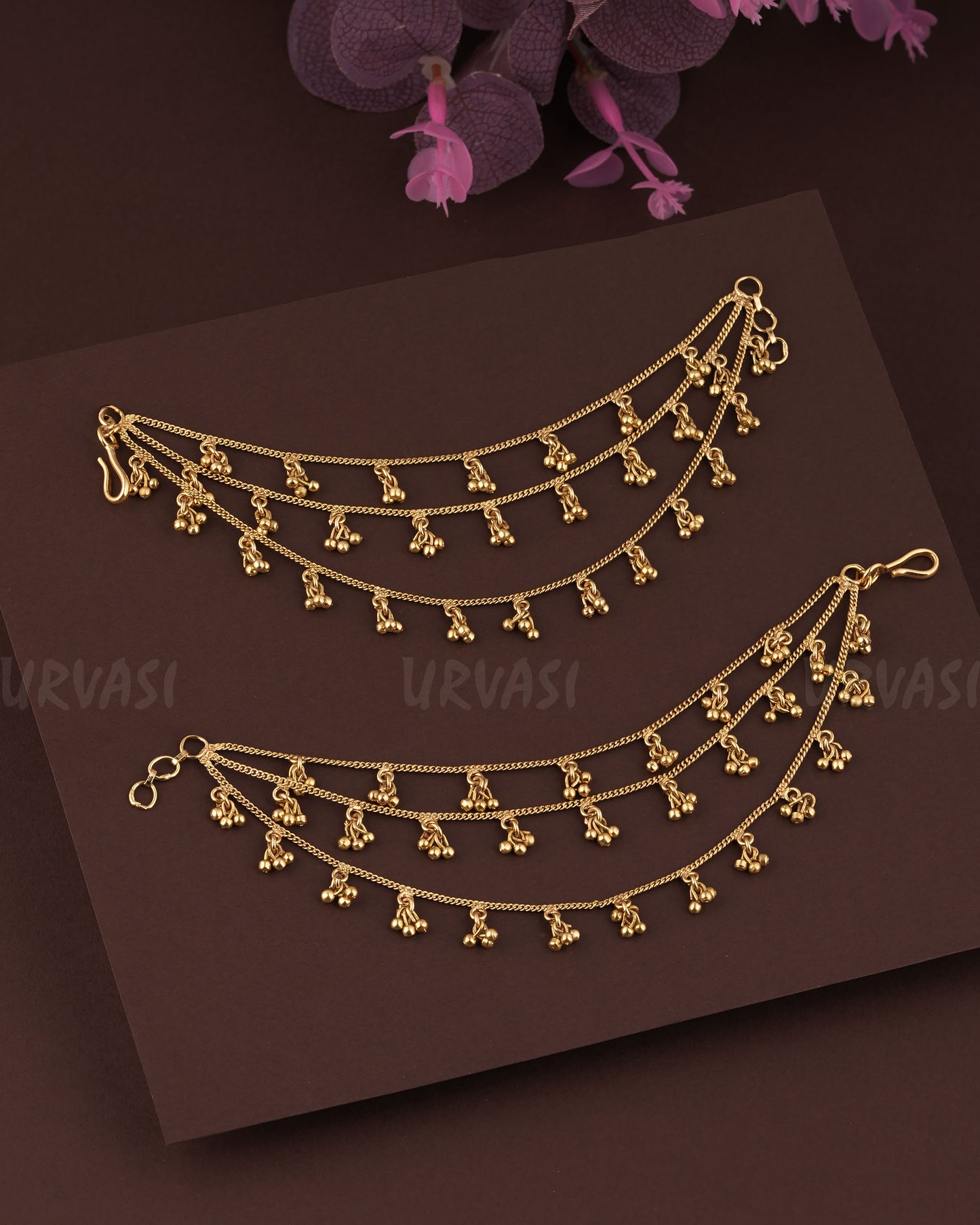 Gold Polish Hanging Three Layer Ear-Chain EC 92