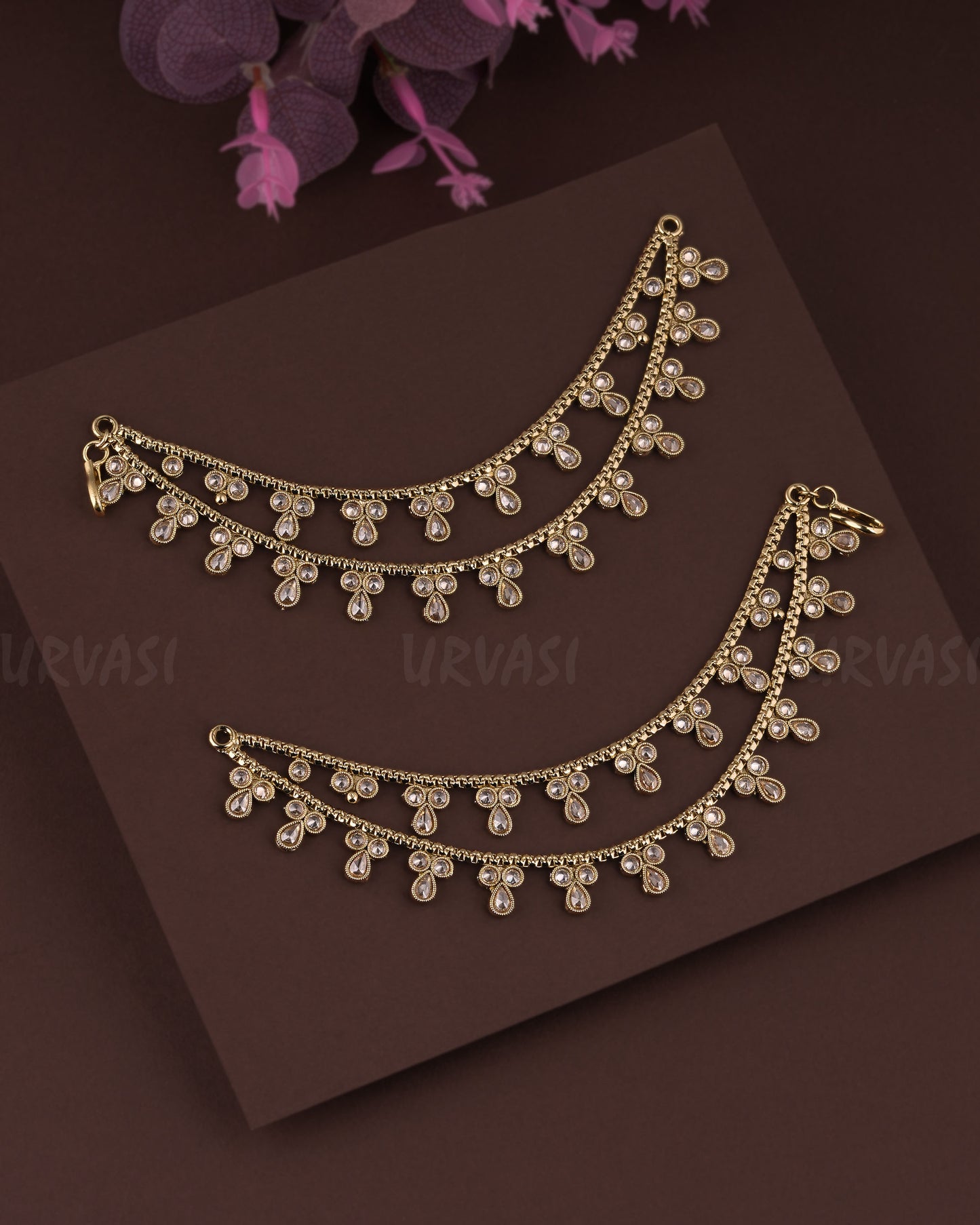 Mehendi Polish Tear-drop Designed Two layer Ear Chain EC 70