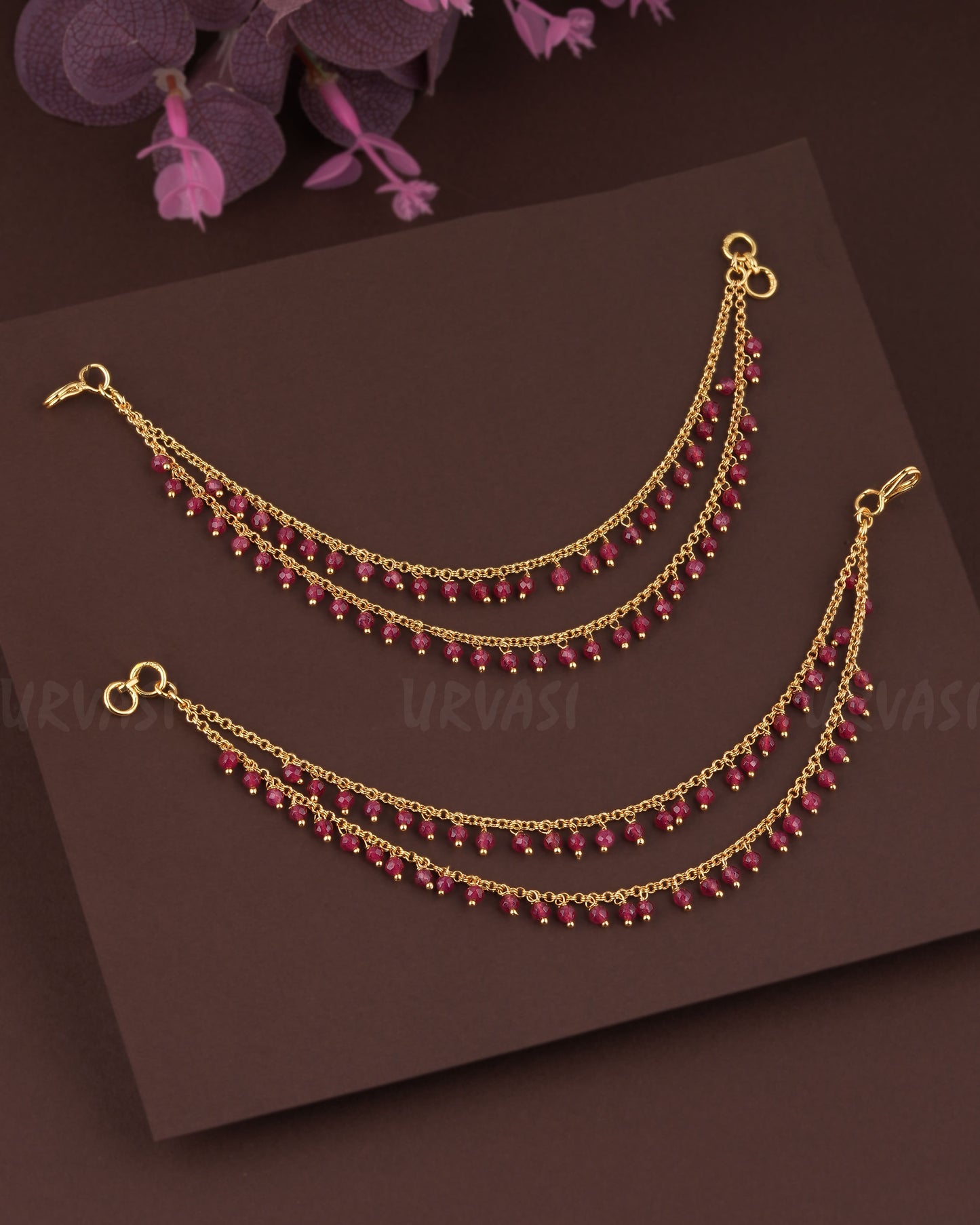 Gold-Toned Two-Layer Beaded Ear Chain EC 59