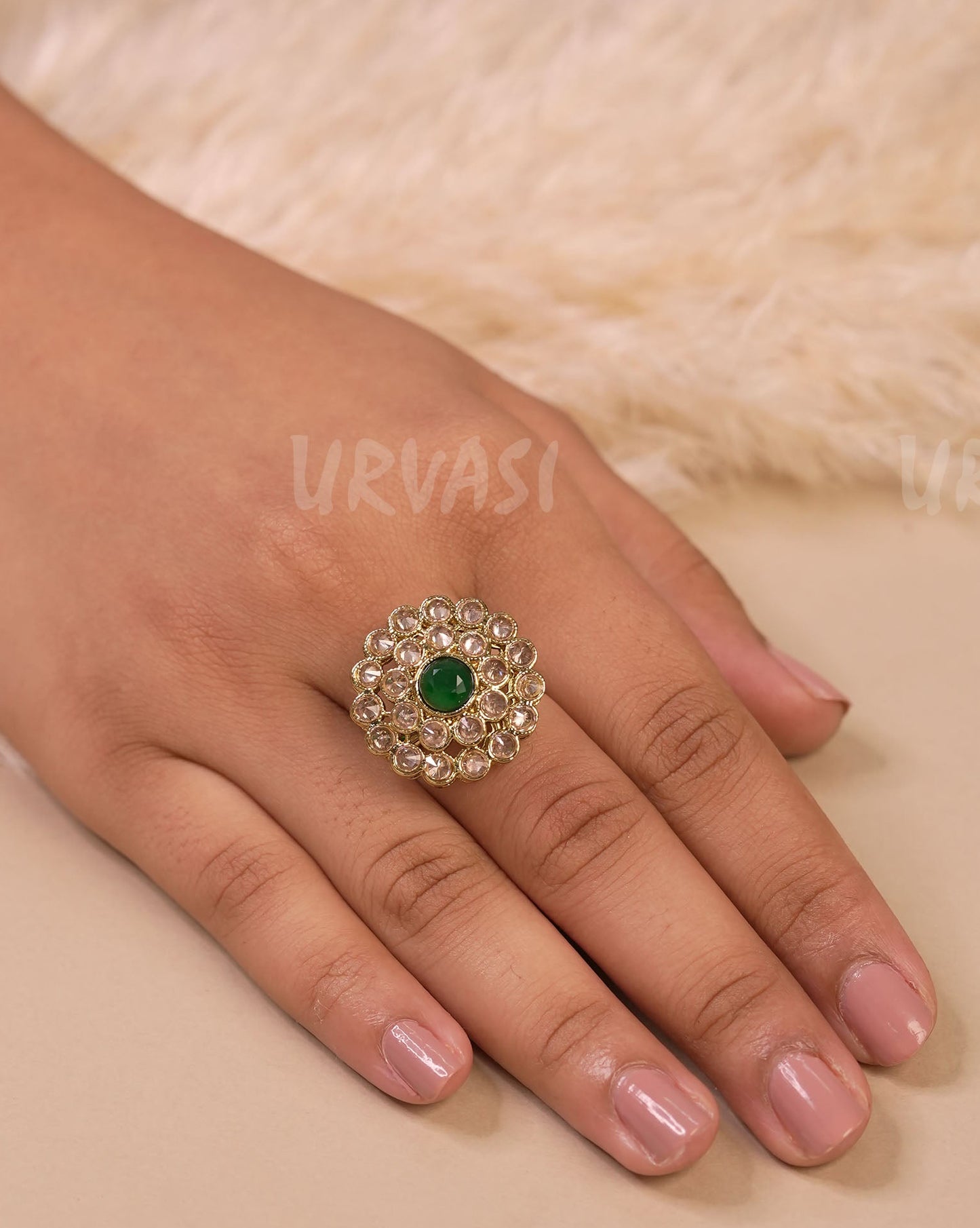 Mehendi Polish Floral Stone Finger Ring FR 103