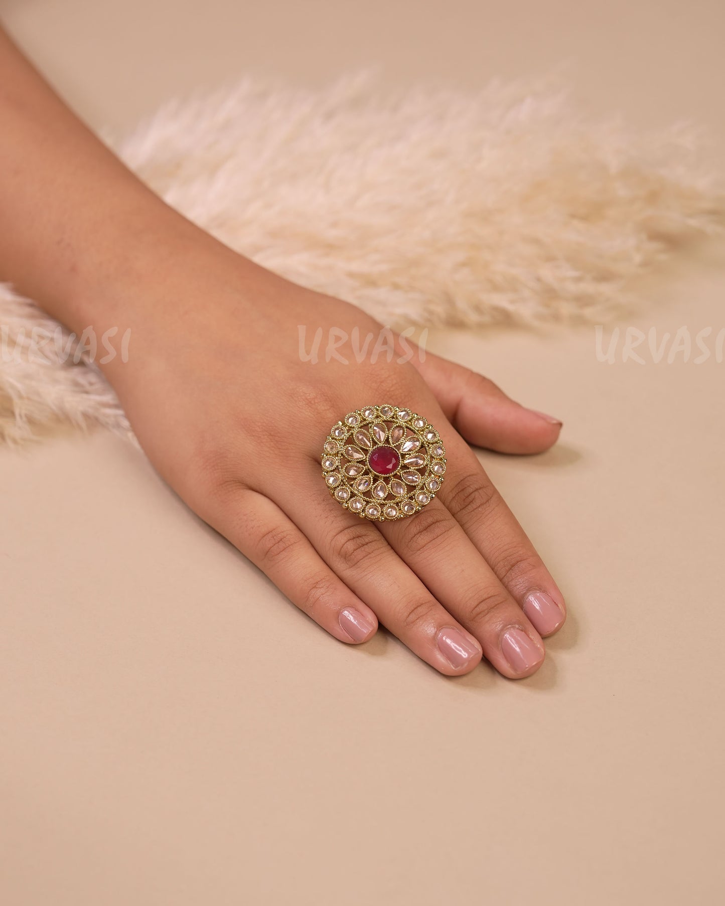 Mehendi Polish Floral Replica Kundan Finger Ring FR 92