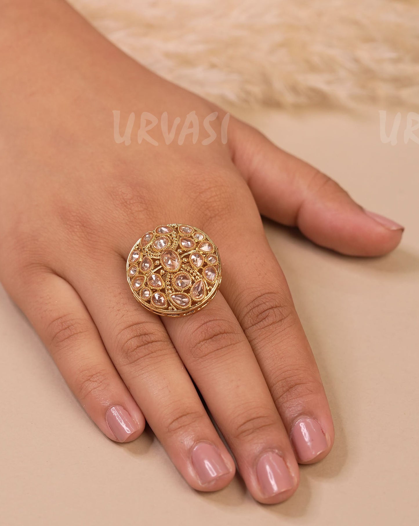 Gold-Plated Kundan Finger Ring FR 87