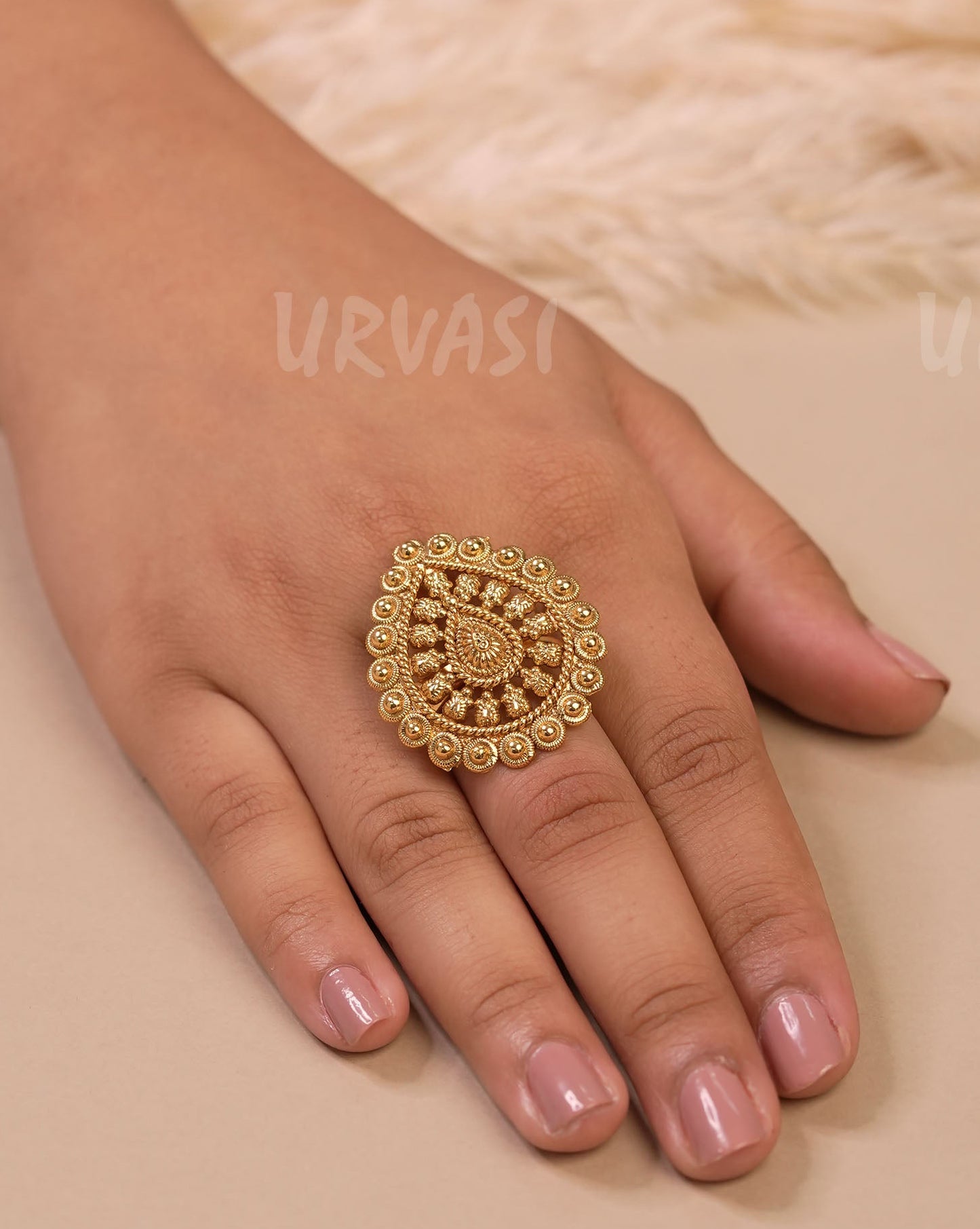 Gold Toned Tear Drop Designed Finger Ring FR 78