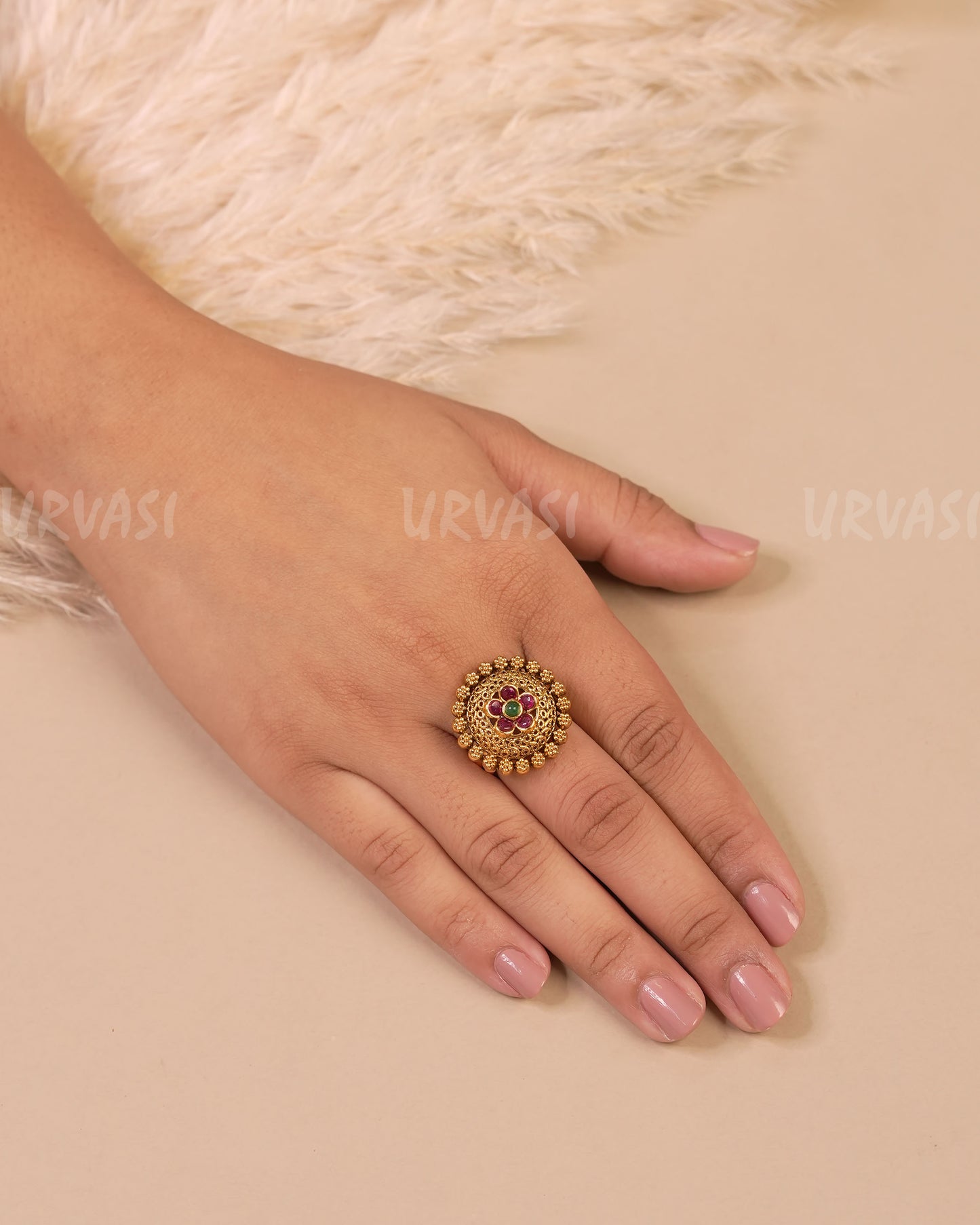 Gold-Toned. Floral Studded Finger Ring FR 70
