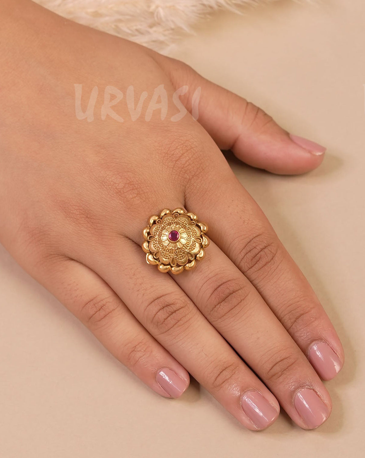 Gold-Toned Floral Stone-Studded Finger Ring FR 62