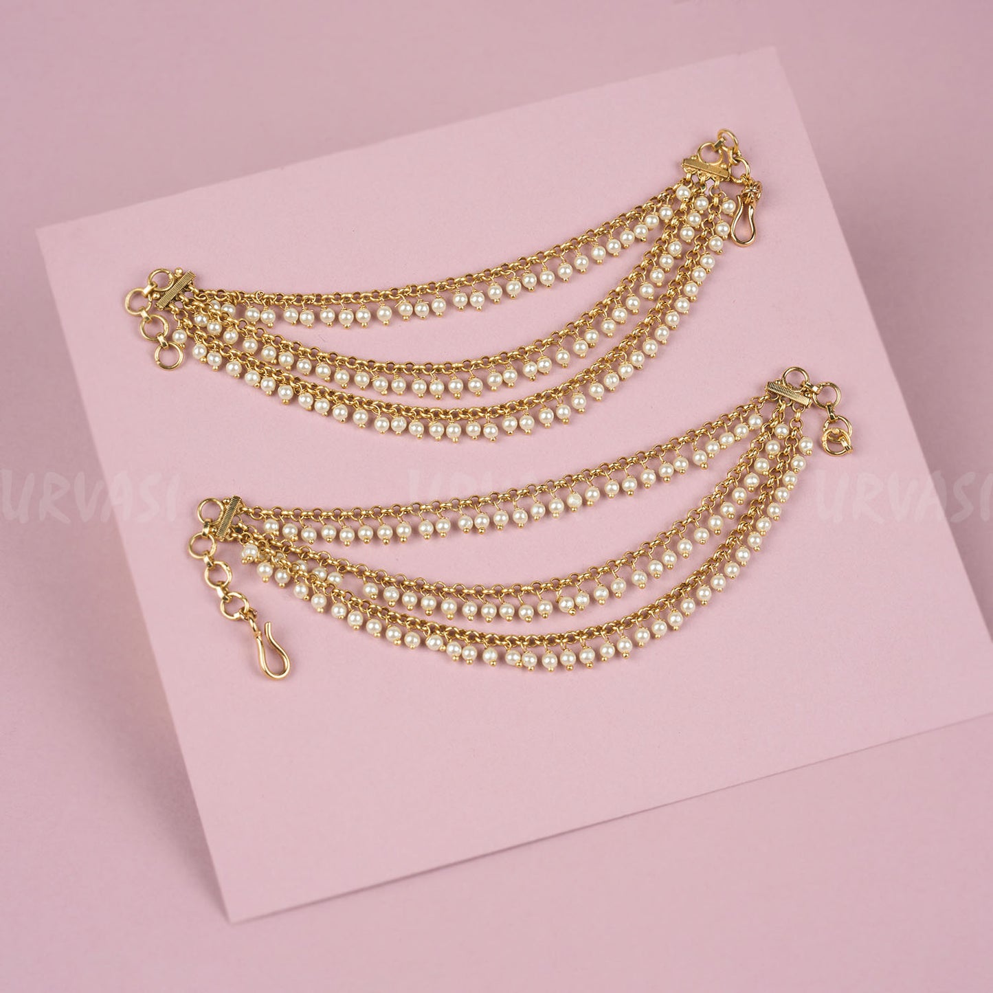 Antique Gold Pearl hanging Ear Chain 08