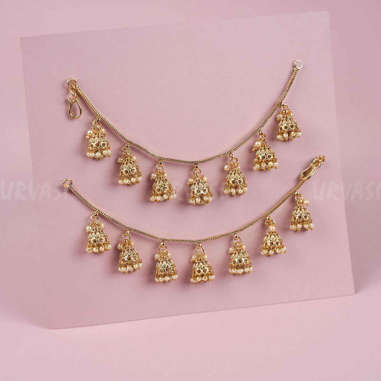 Gold-Toned Pearl Jhumka EarChain EC 16
