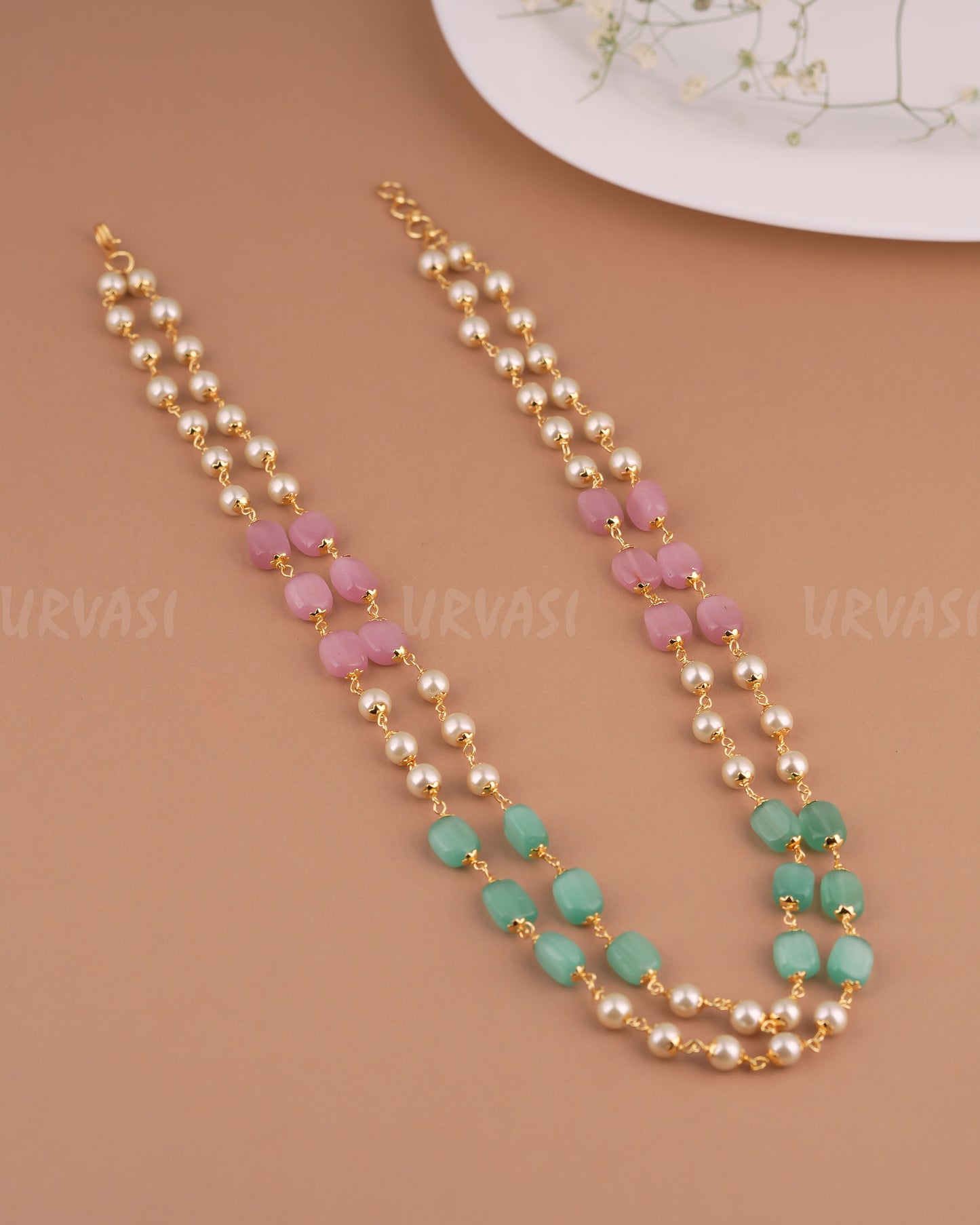 Gold-Toned Two-Layer Pearl Beaded Mala Ma 127