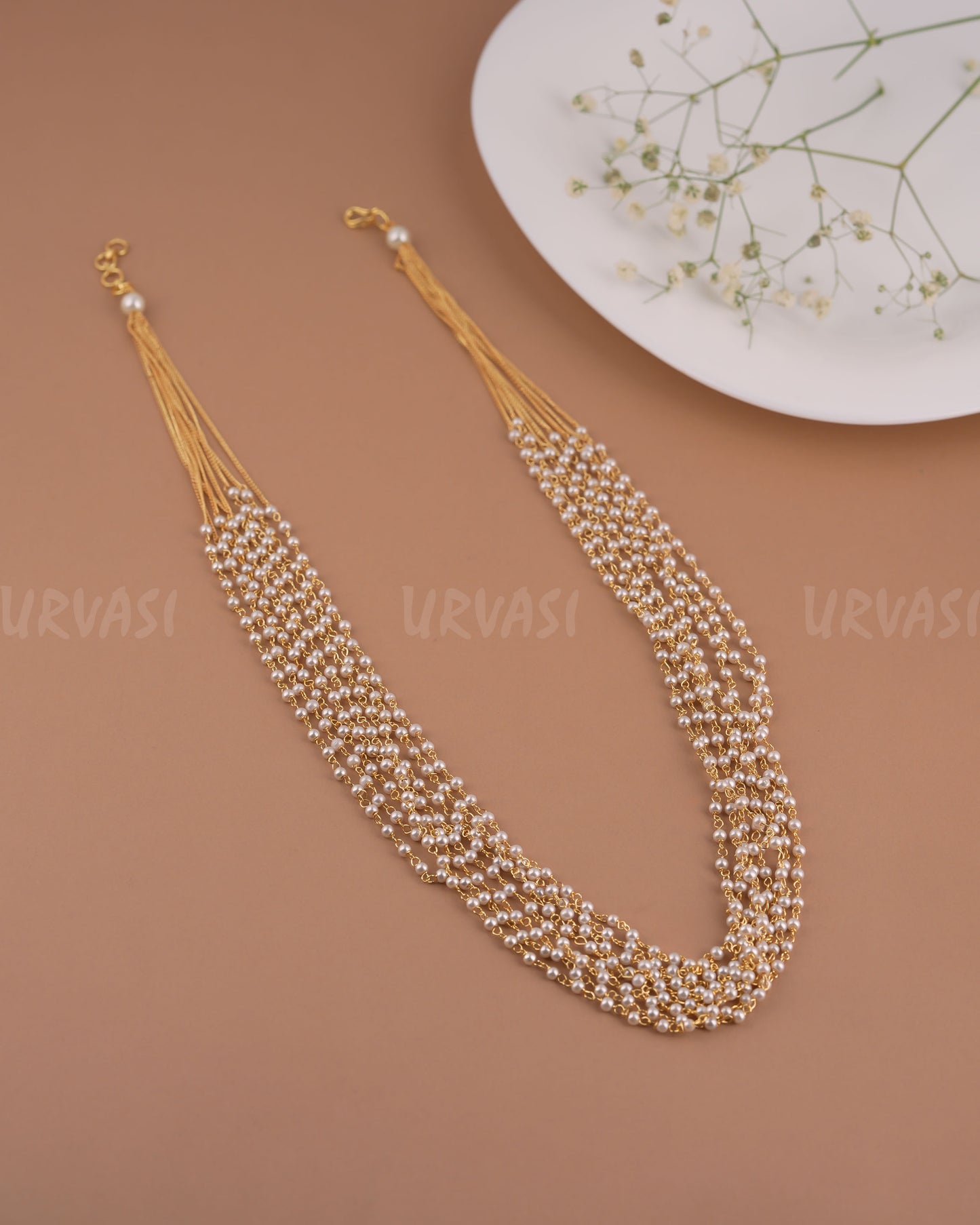 Gold-Toned Pearl Multi Layered Mala Ma 118