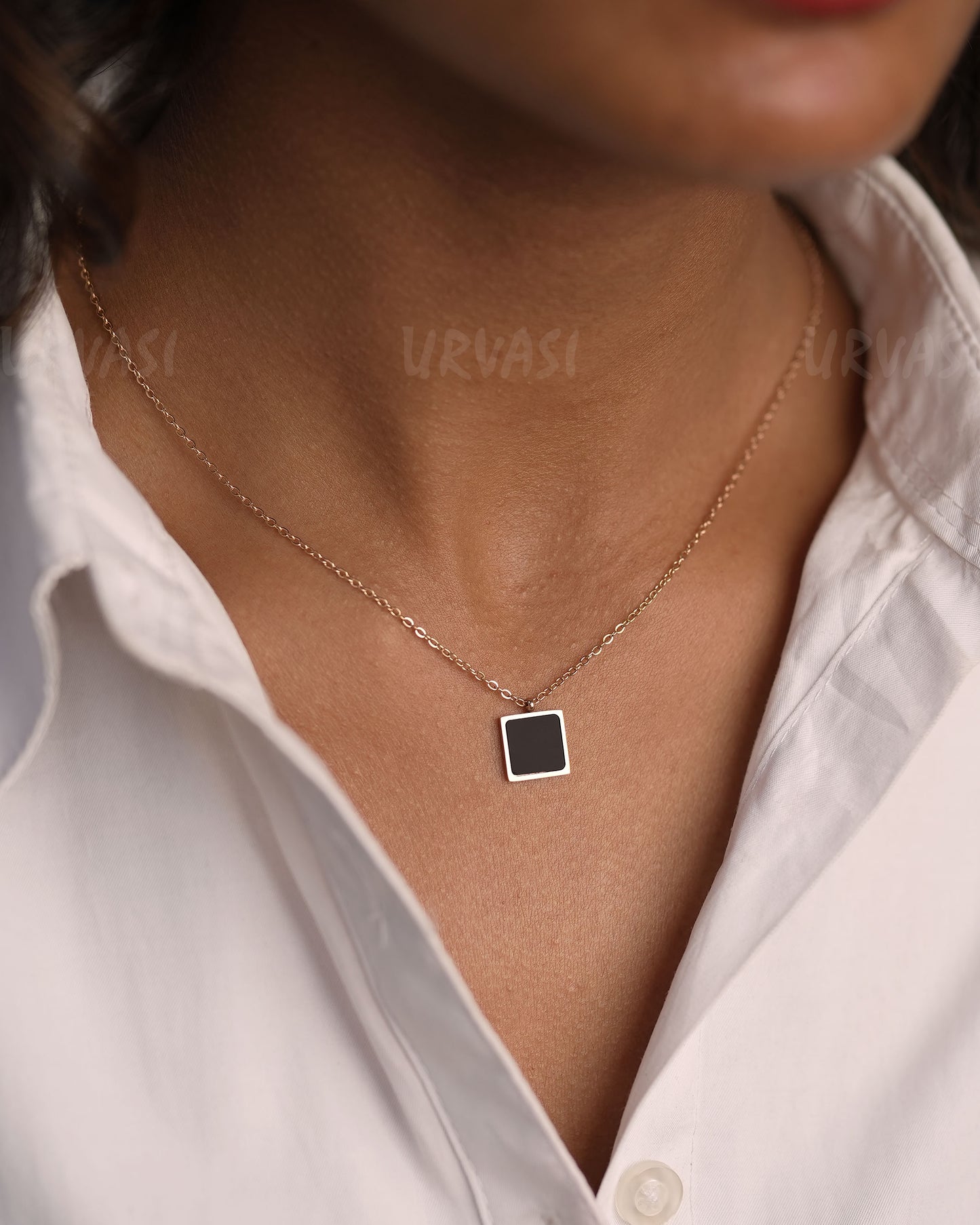 Rose-Gold Polish Square Pendant Simple Chain SC 103