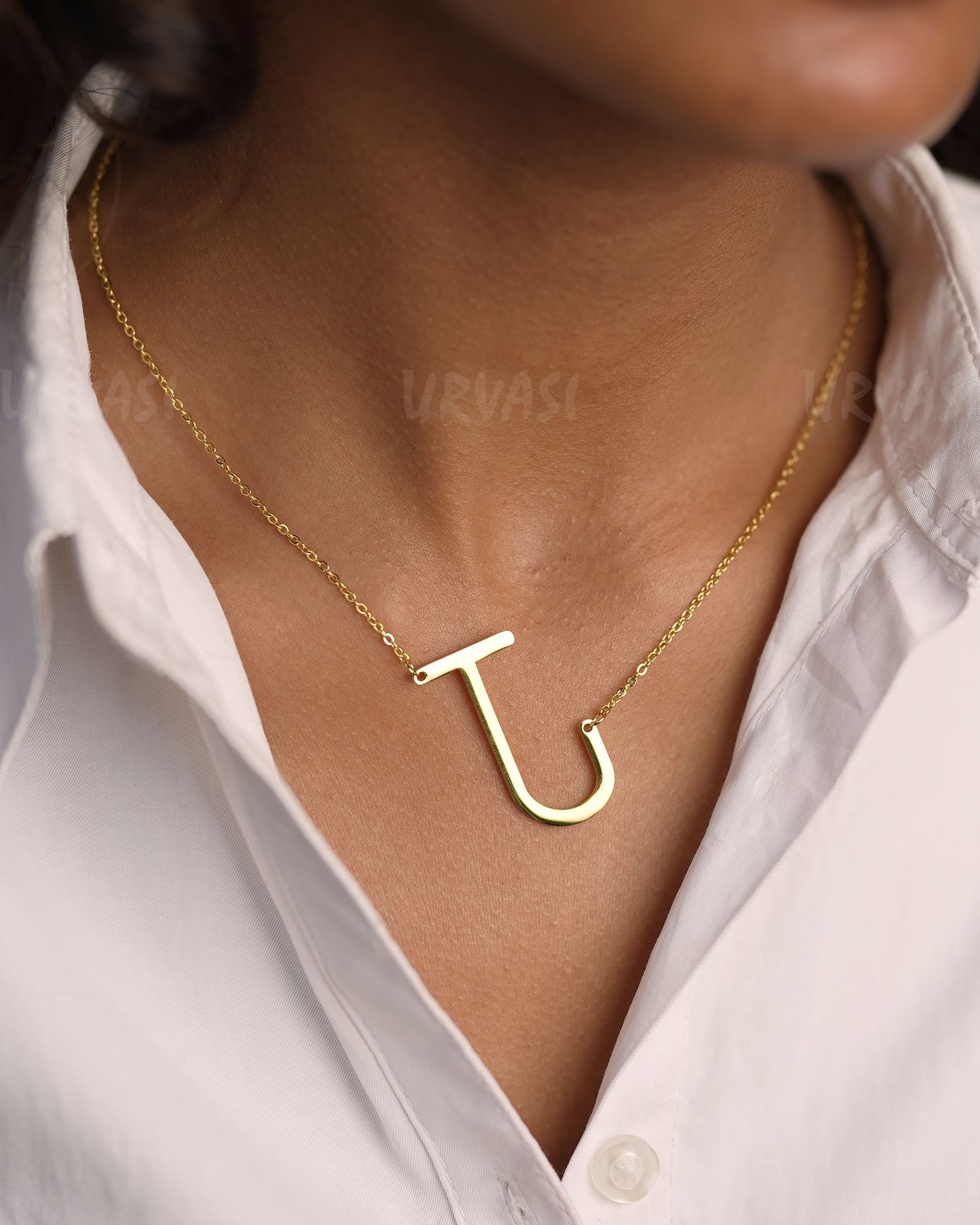Gold-Polish Letter Pendant Simple Chain SC 122