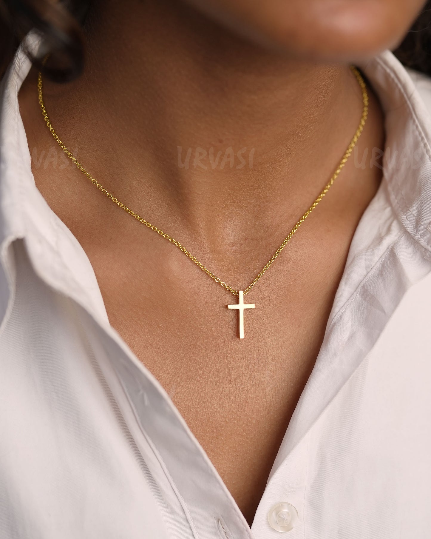 Gold-Toned Cross Pendant Simple Chain SC 125