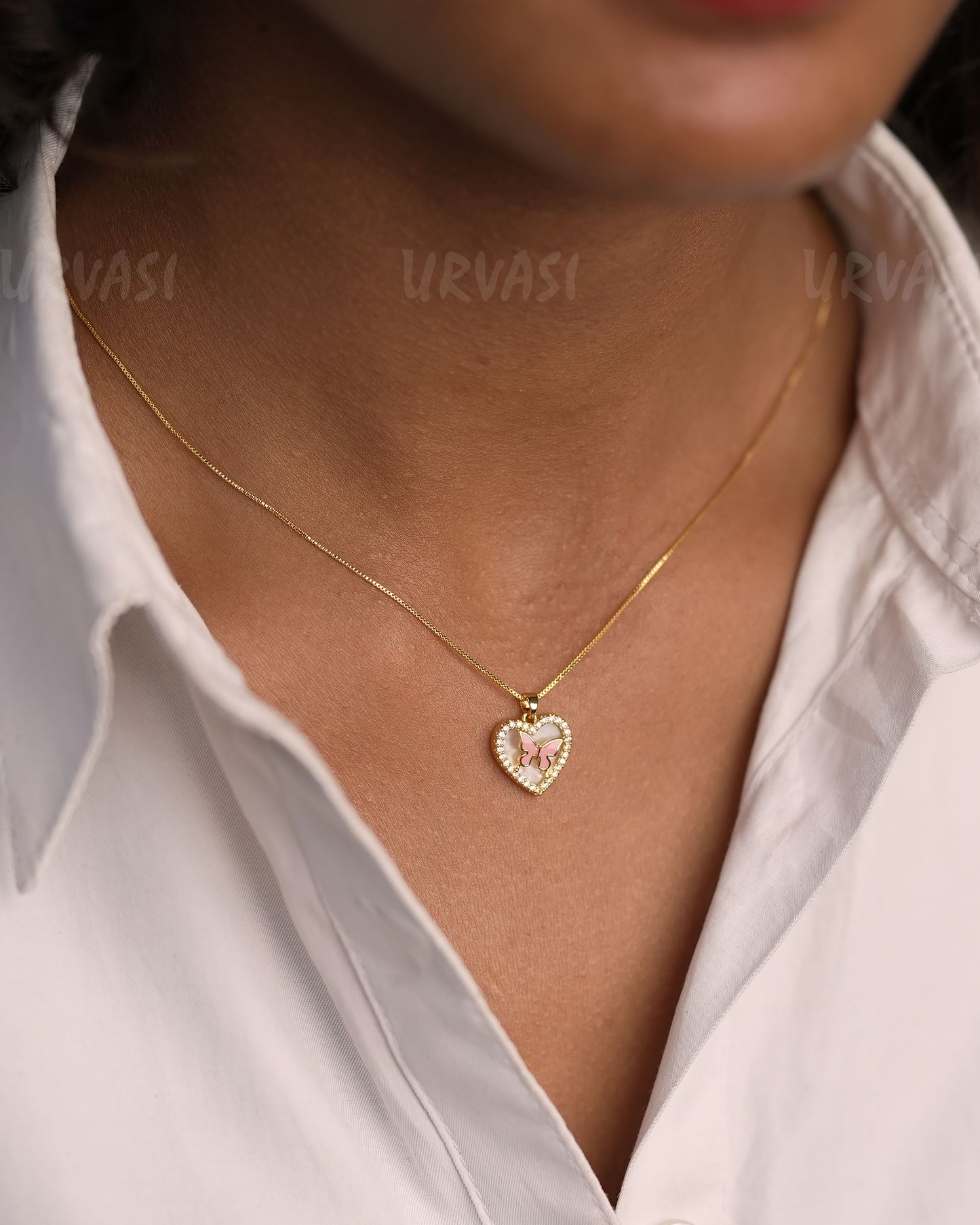 Gold-Toned Heart-Shaped Pendant Simple Chain SC 164