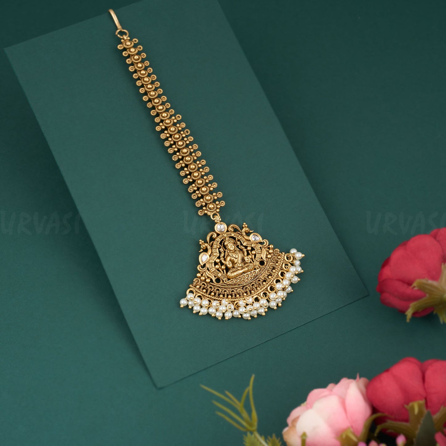 Gold-Toned Lakshmi Idol Pearl Beaded Chutty CH 07