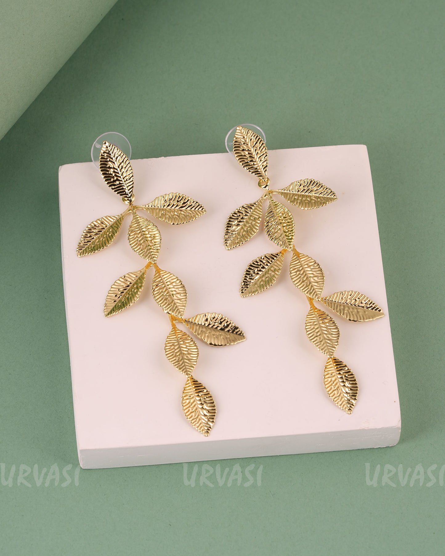 Gold-Toned Leaf Designed Earrings ER 251