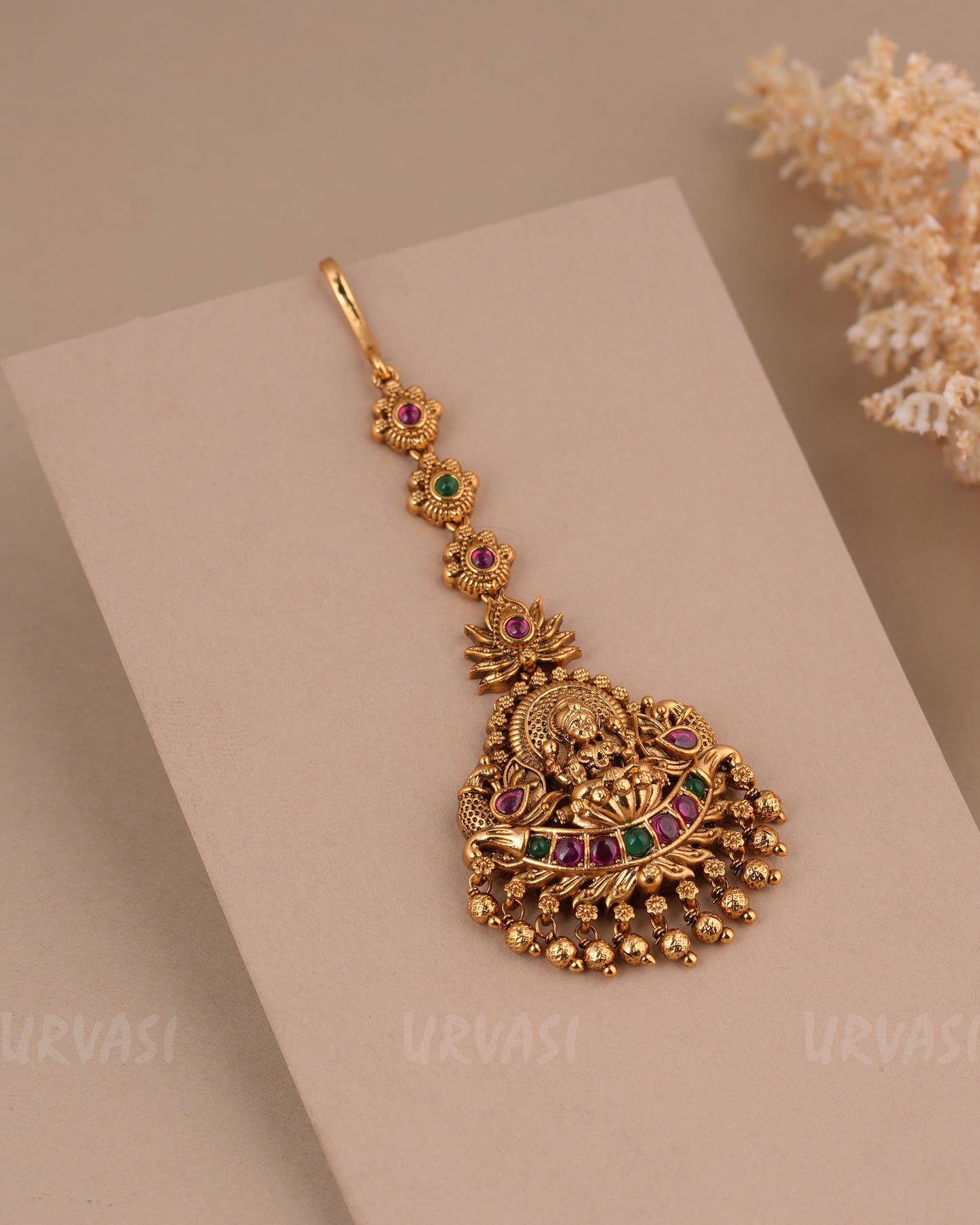 Gold-Toned Floral Lakshmi Peacock Motif Chutty CH 165