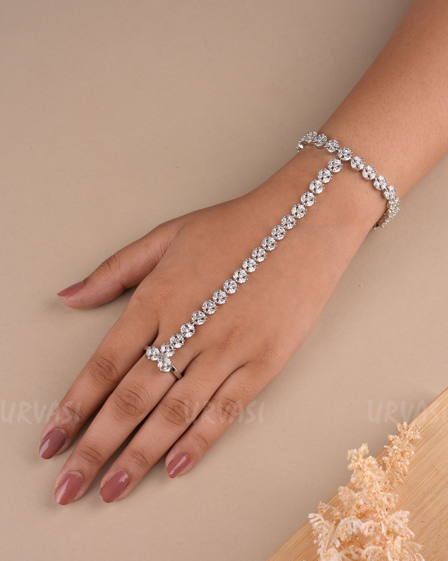 Rhodium Polish Floral Stone-Studded Hath Panja PN 06