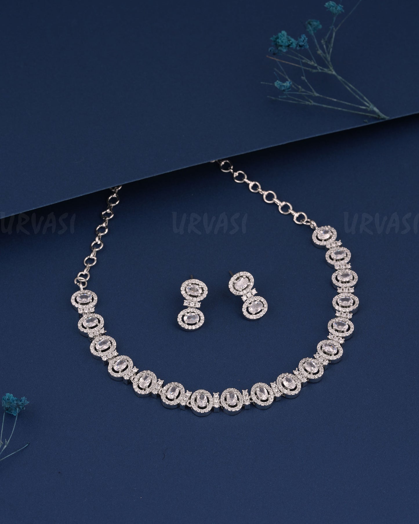 Rhodium Polish Round-Designed AD Necklace 526