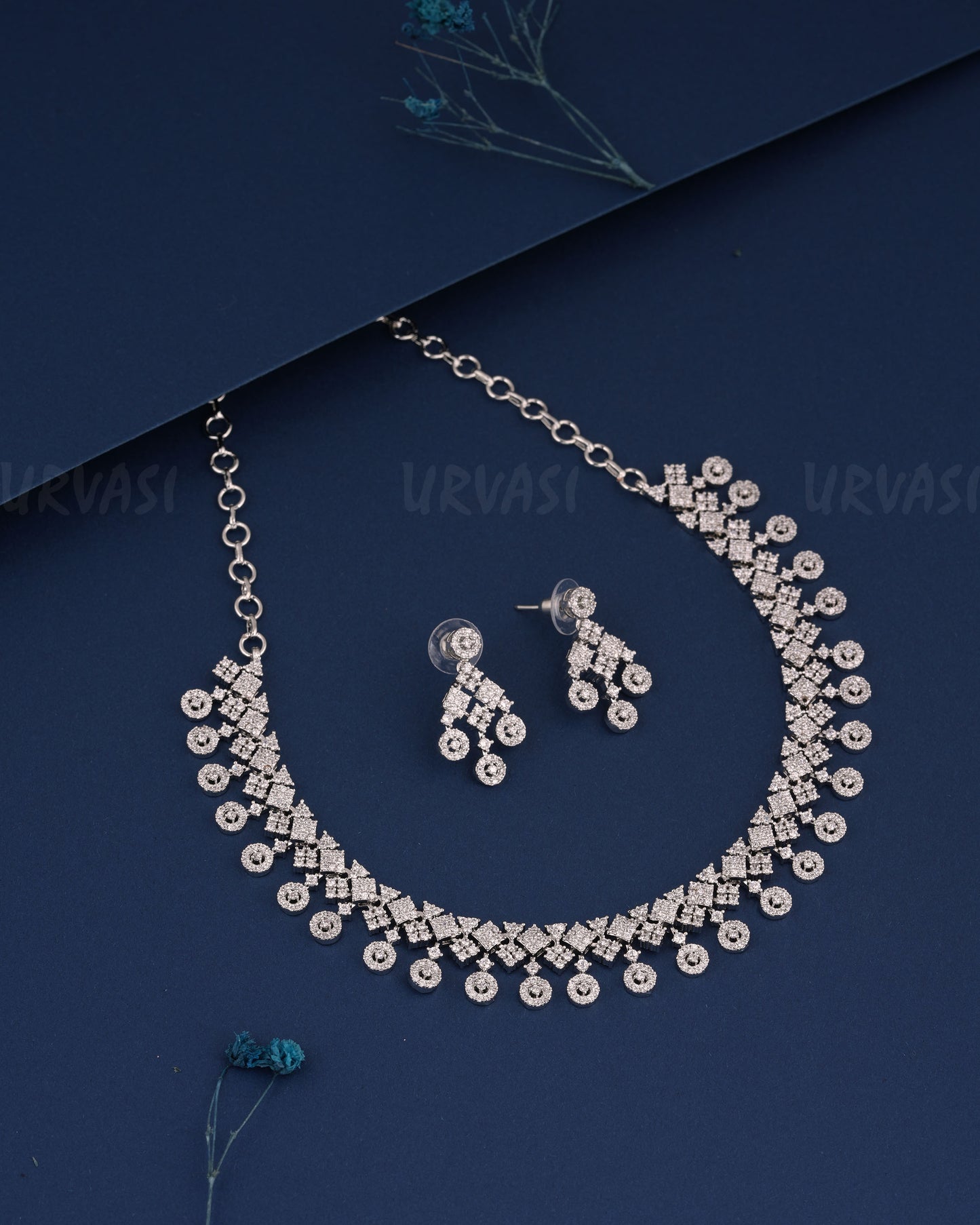 Rhodium Polish Stone-Studded AD Necklace 988