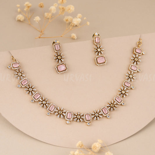 Mehendi Polish Floral AD Stone Necklace 382