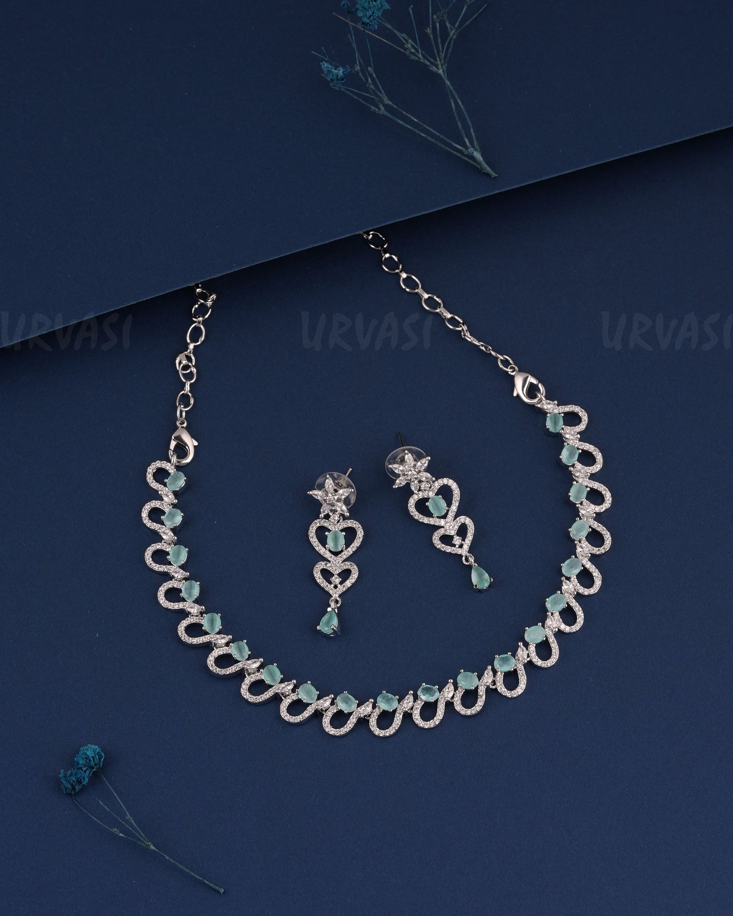 Rhodium Polish Stone-Studded AD Necklace 529