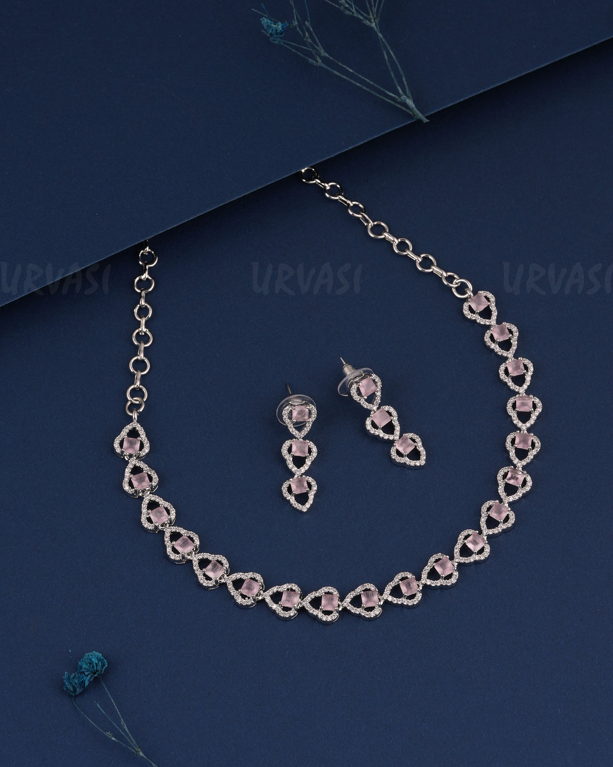Rhodium Polish Stone-Studded AD Necklace 1512