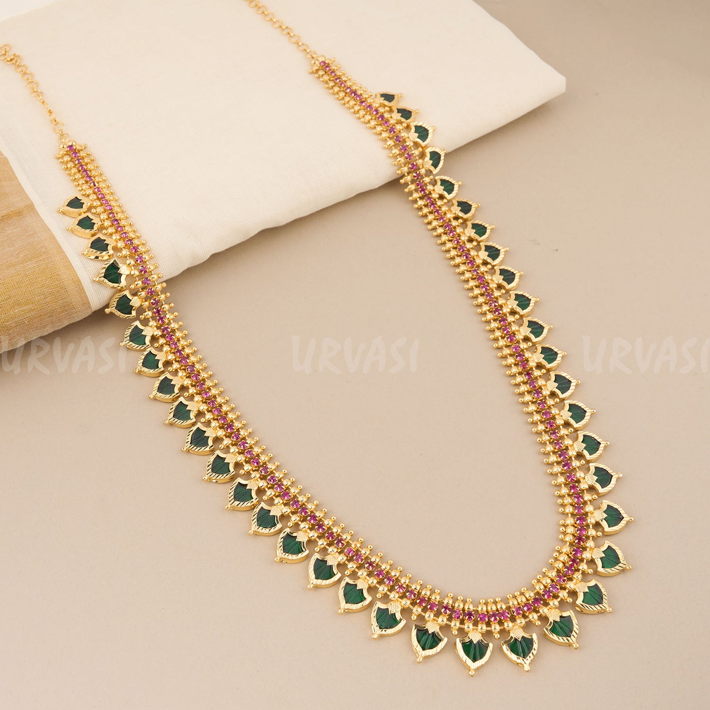 Gold-Plated Traditional Palakka Long Palakka Necklace 396