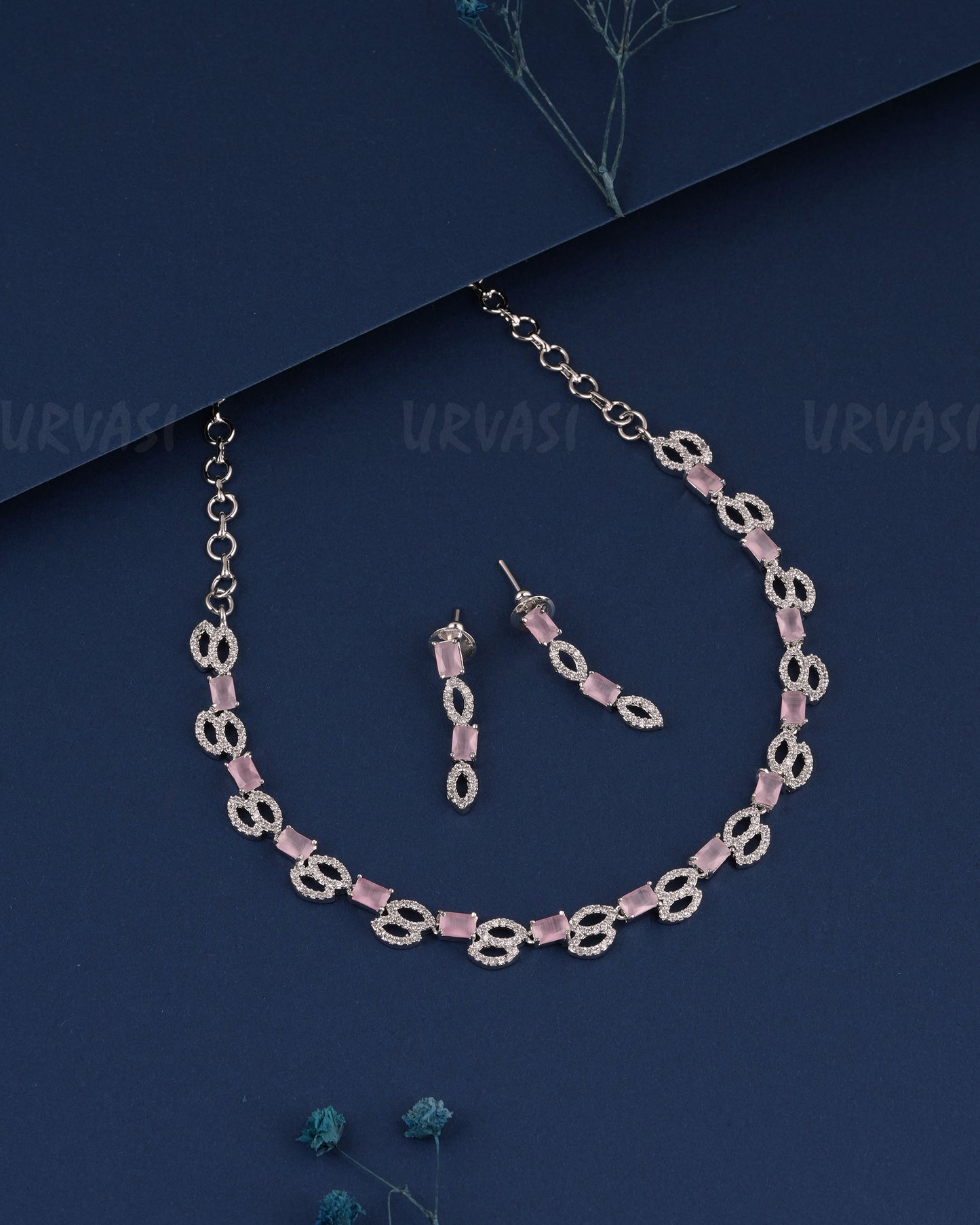Rhodium Polish Box-Designed AD Necklace 1518