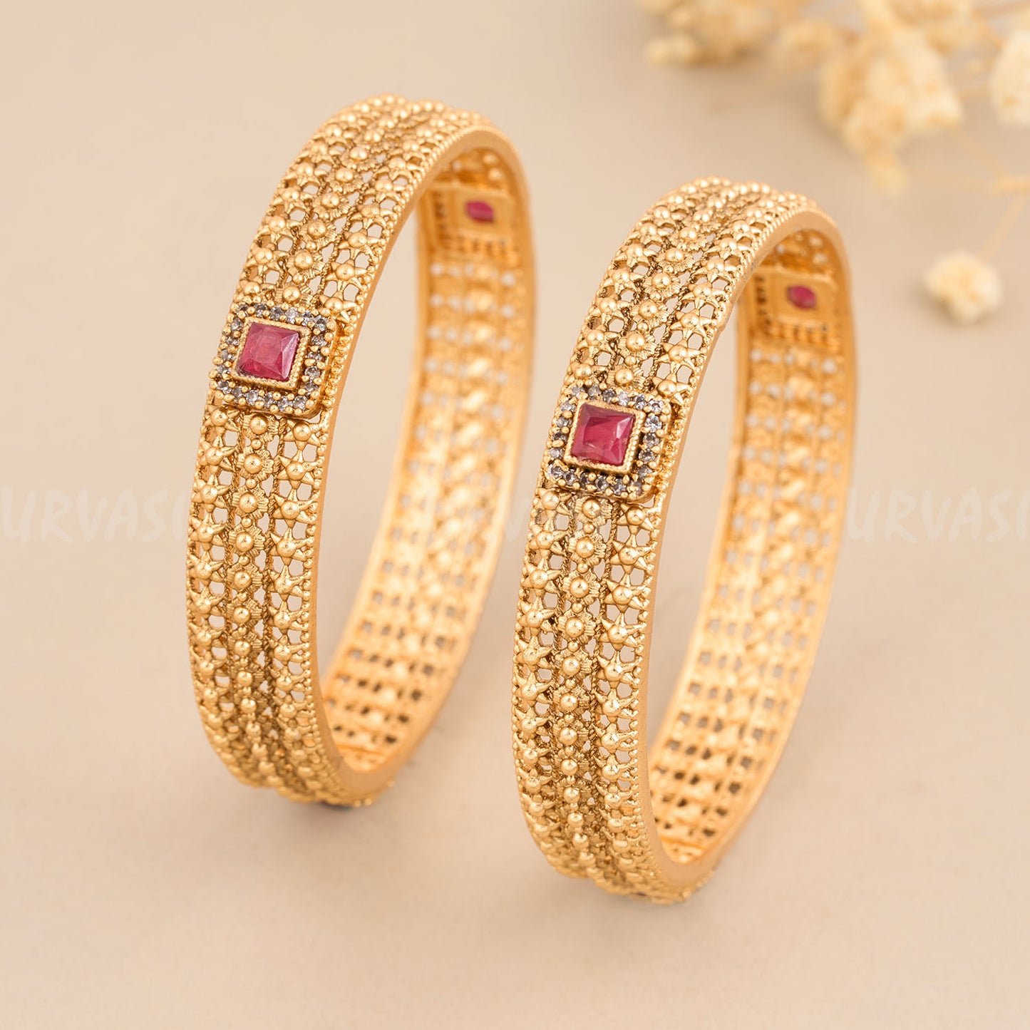 Gold-Toned Kada Bangles BA 49 {Set of 2}