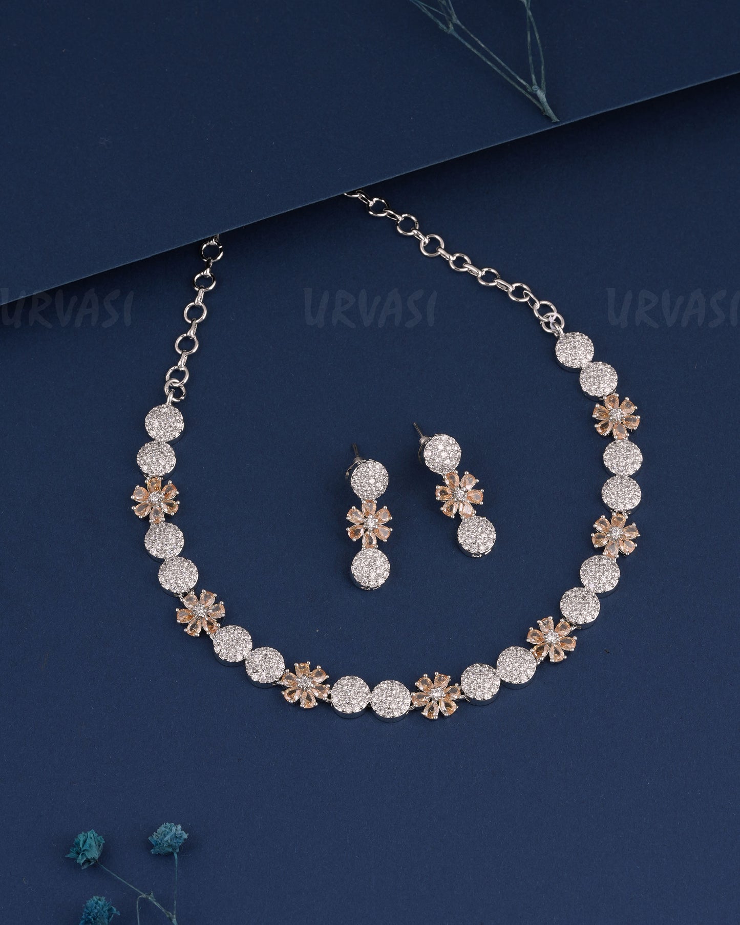 Rhodium Polish Floral AD Necklace 1231