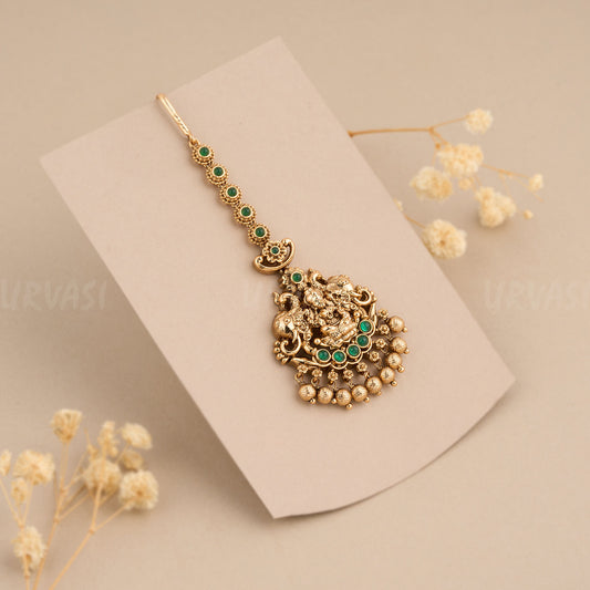 Gold-Toned Lakshmi Peacock Motif Green Chutty CH 38