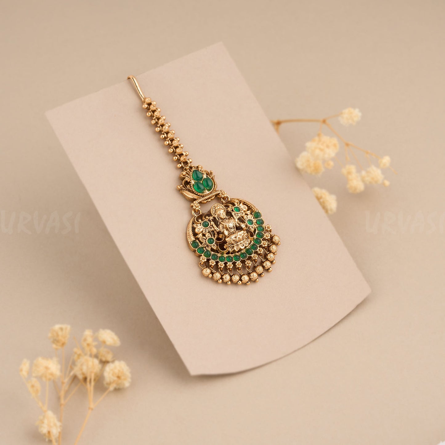 Gold-Toned Lakshmi Idol Green Chutty CH 43