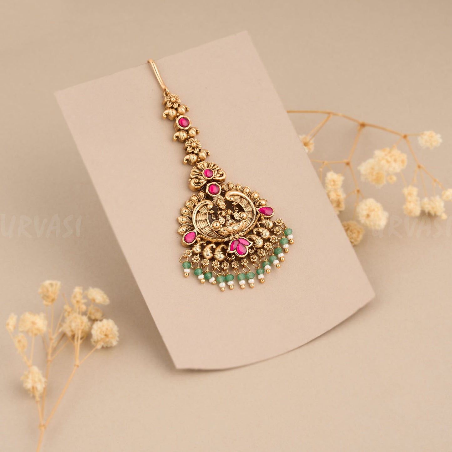 Gold-Polish Lakshmi idol Pastel Bead Hanging Chutty CH 28