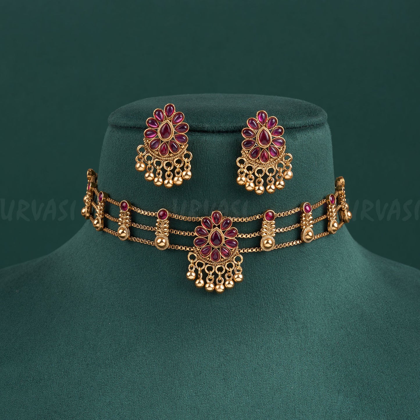 Gold-Toned floral designed Choker Necklace 398